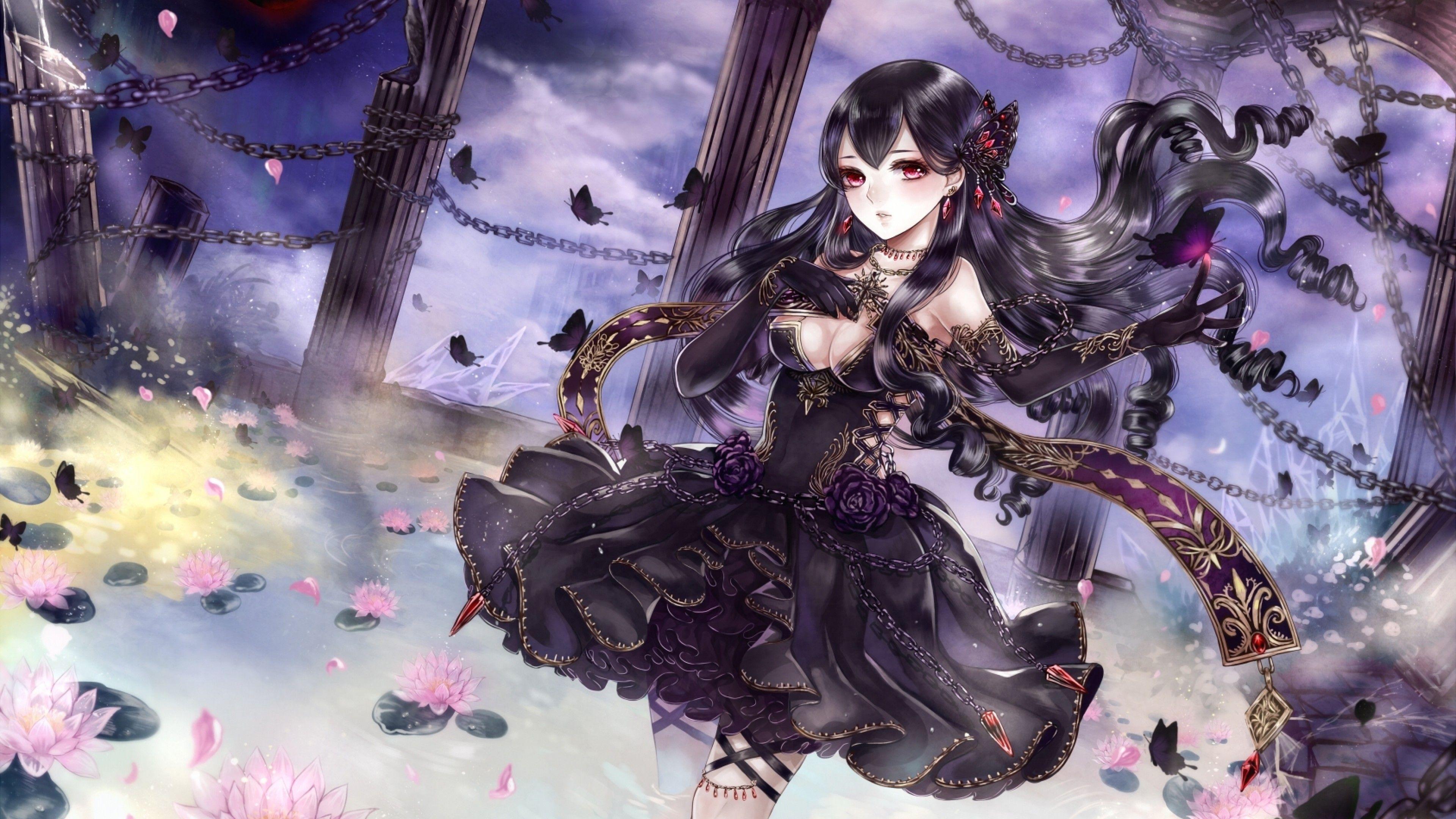 416427 water anime girls dark hair butterfly long hair dress  Rare  Gallery HD Wallpapers