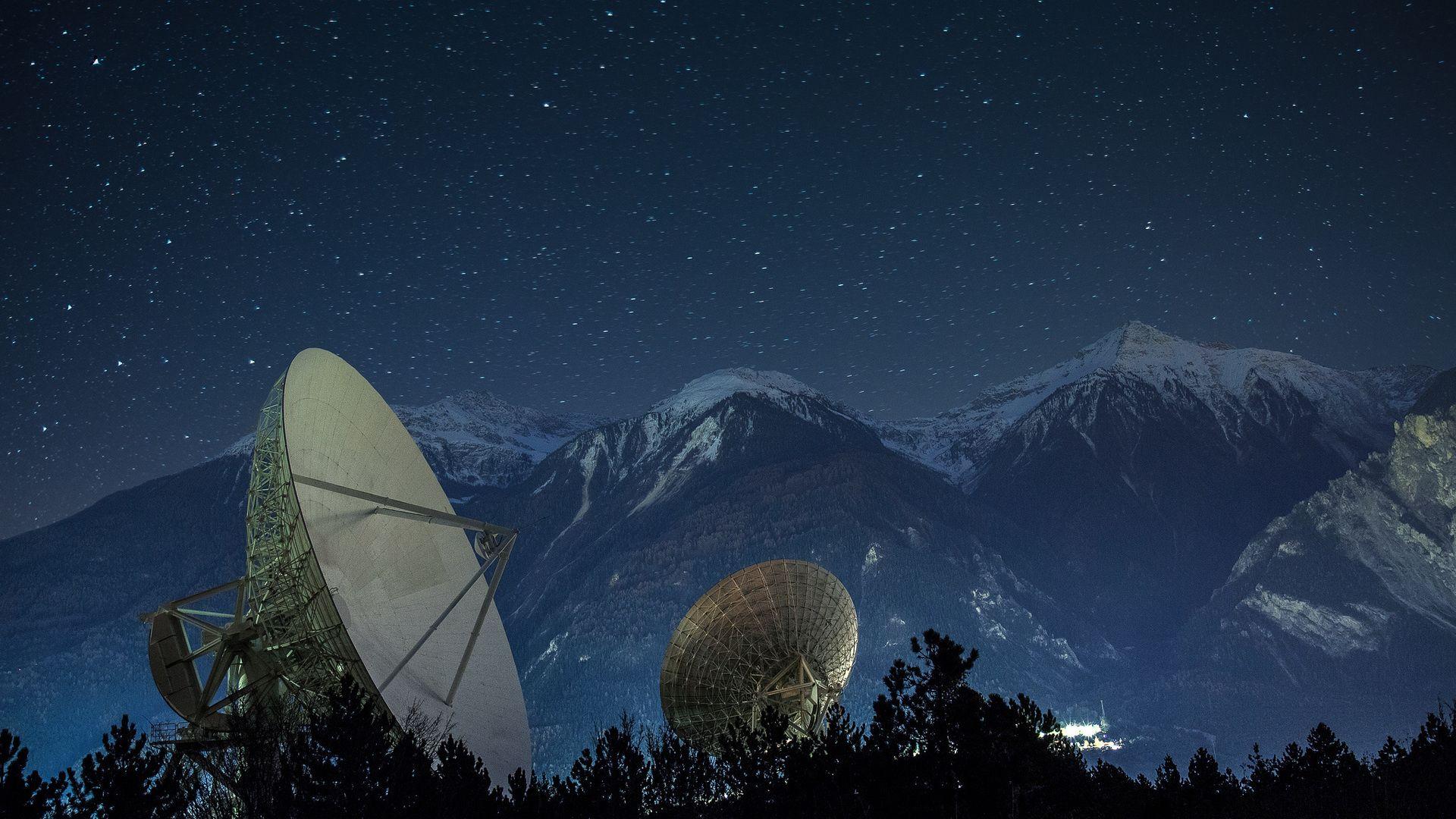 1920x1080 satellite dish, night, didier dumoulin photography, mountains desktop wallpaper 1608