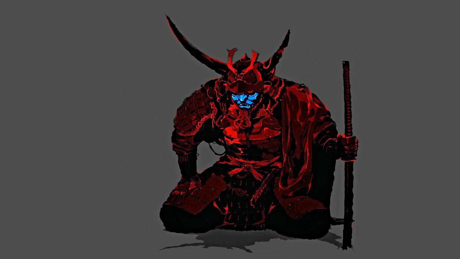 1920x1080 samurai, Red, Blue, Mask, Minimalism Wallpaper HD / Desktop