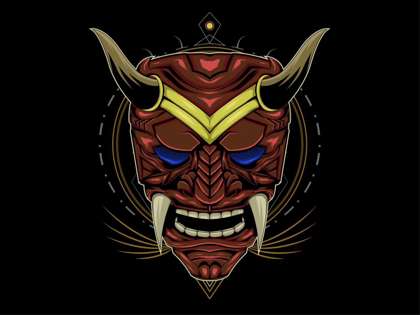 1600x1200 red devil face illustration. vector japanese mask