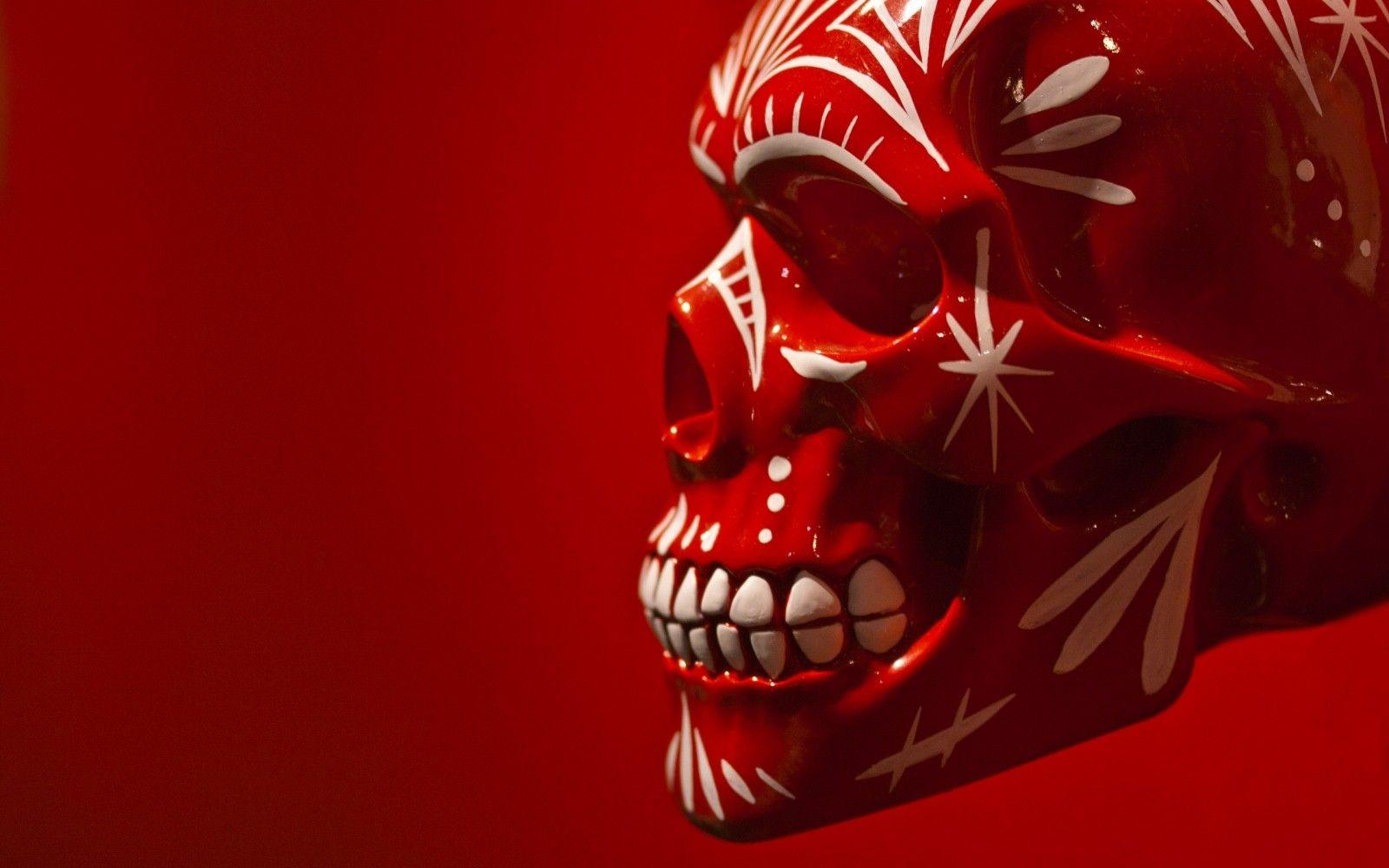 1600x1000 illustration, digital art, red, mask, profile, red
