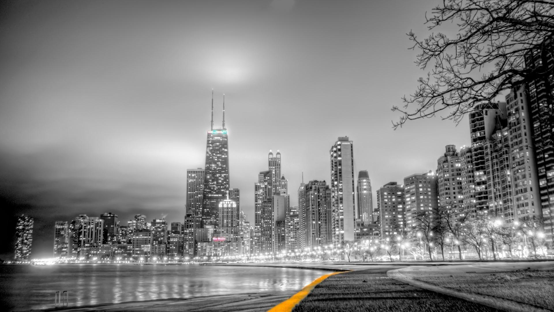 1920x1080 Chicago Skyline at Night Wallpaper. City wallpaper, Black