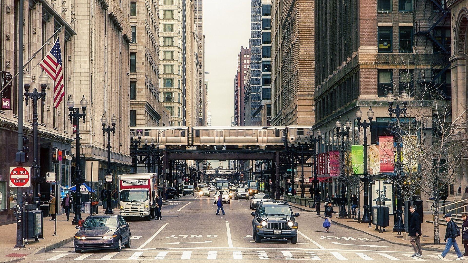 1920x1080 Chicago city street, buildings, people, cars Wallpaperx1080 resolution wallpaper download. Chicago city, Chicago street, Picture chicago