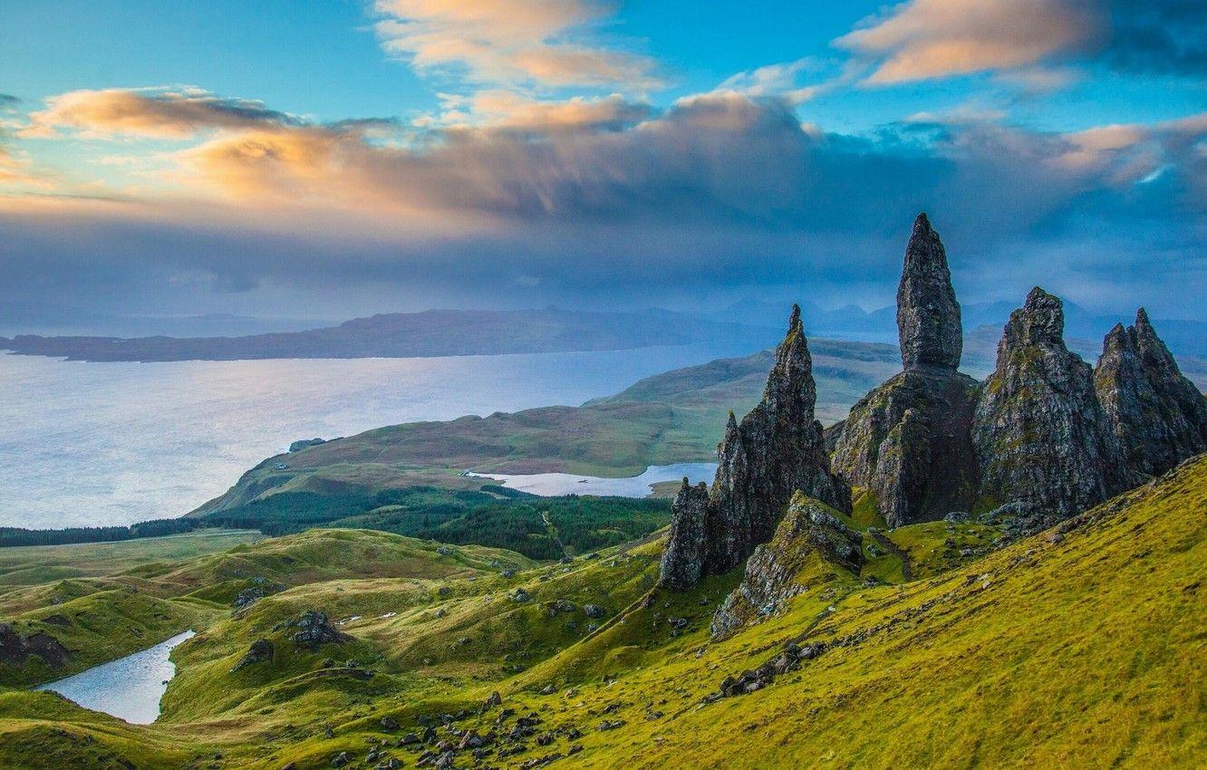 1332x850 Wallpaper rocks, valley, Scotland, panorama, lake, Scotland, Isle