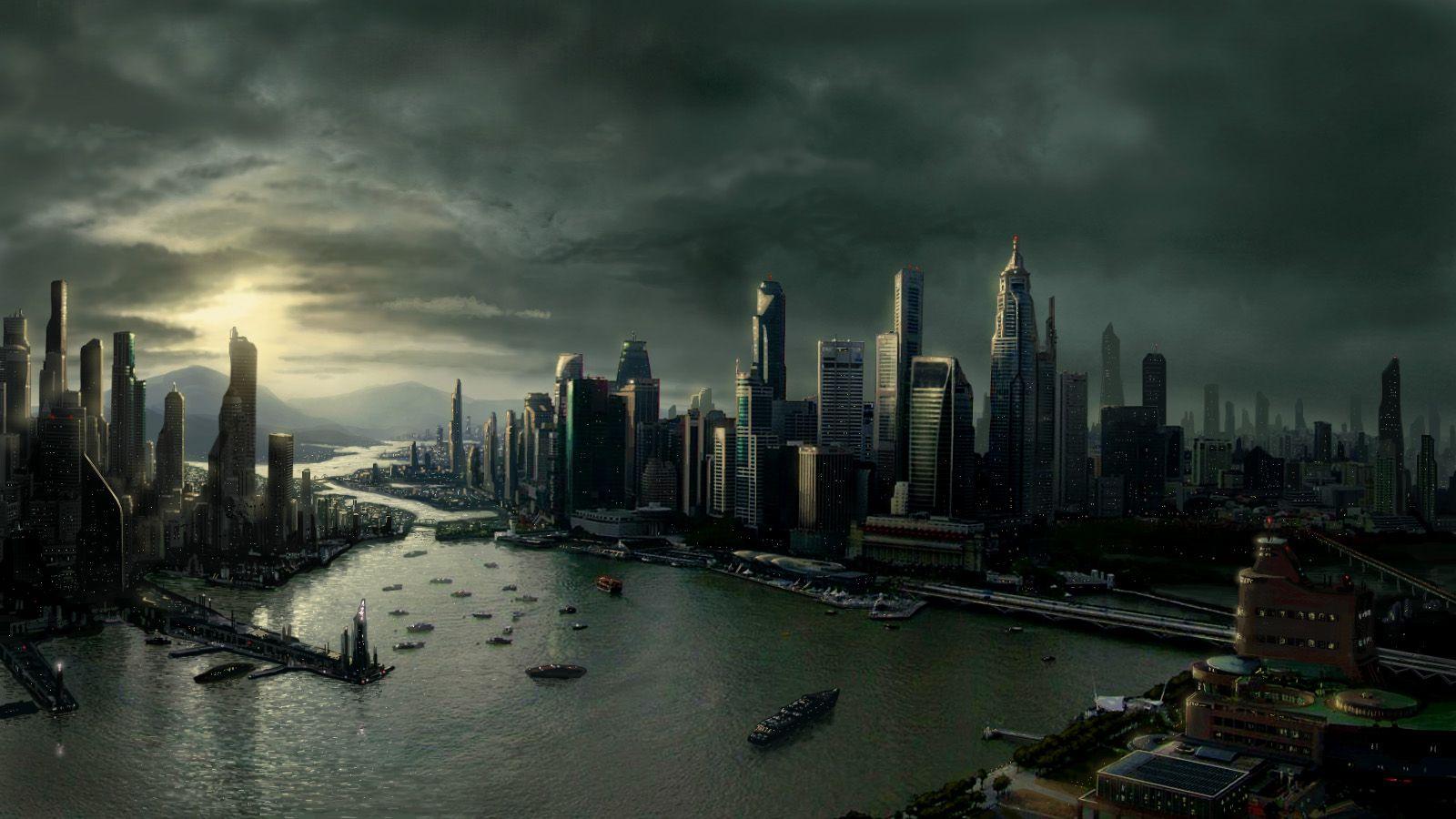 1600x900 cityscapes, Dawn, Futuristic, Architecture, Bridges, Buildings