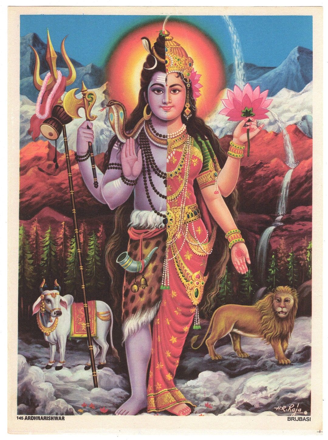 1080x1450 Ardhnarishvara. Siva As Man Woman. Contemporary Reprint Of Vintage Indian Print