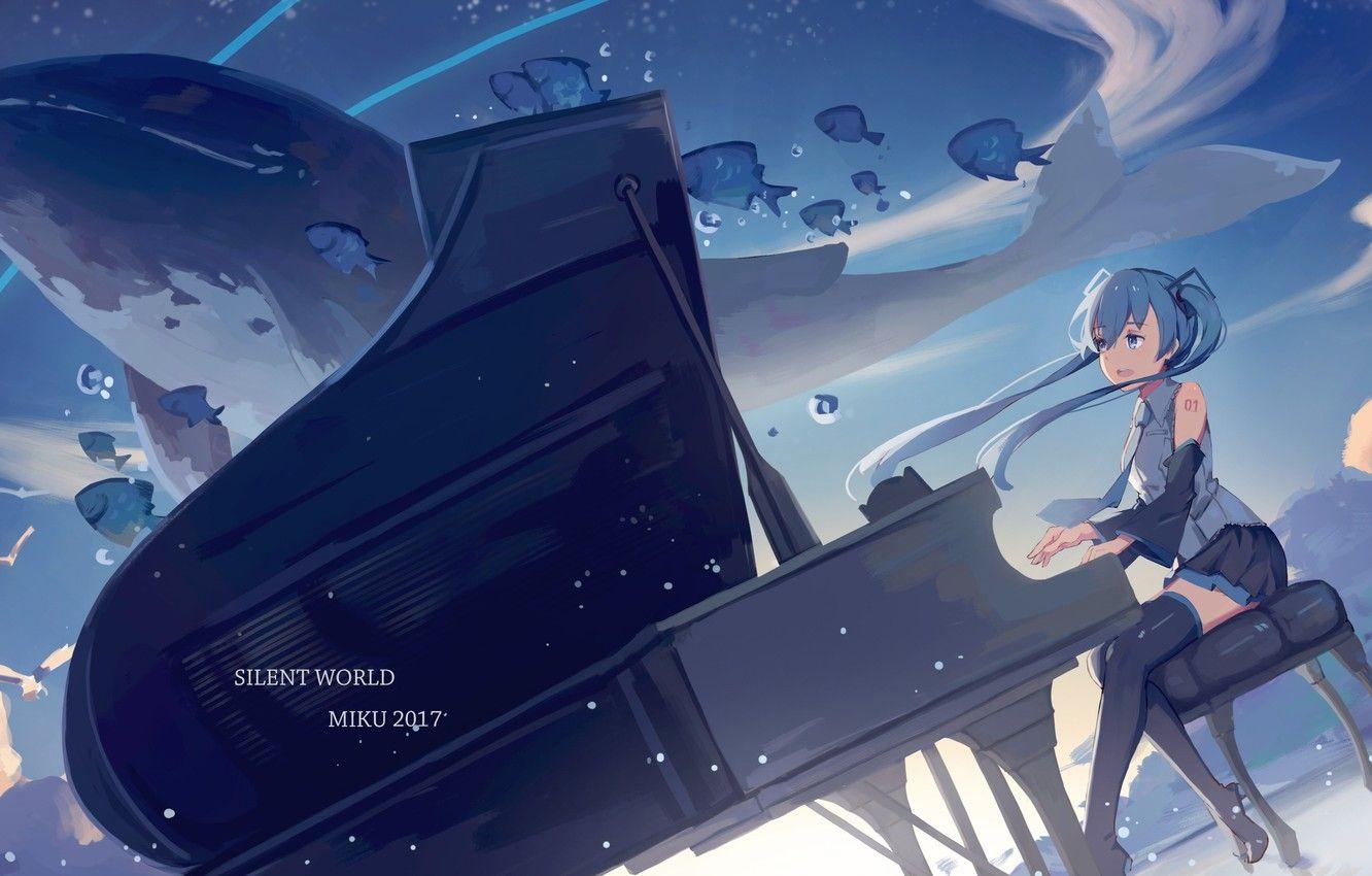 1332x850 Wallpaper girl, anime, art, kit, piano, Vocaloid image for desktop, section арт