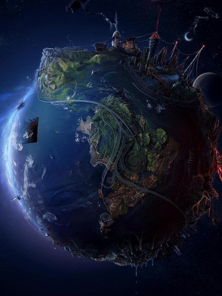 768x1024 3D Abstract World Earth Planet IPhone HD Wallpaper