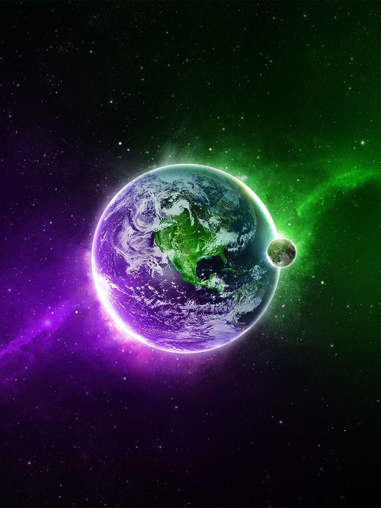 768x1024 3D Abstract In Green And Violet Colors IPhone HD