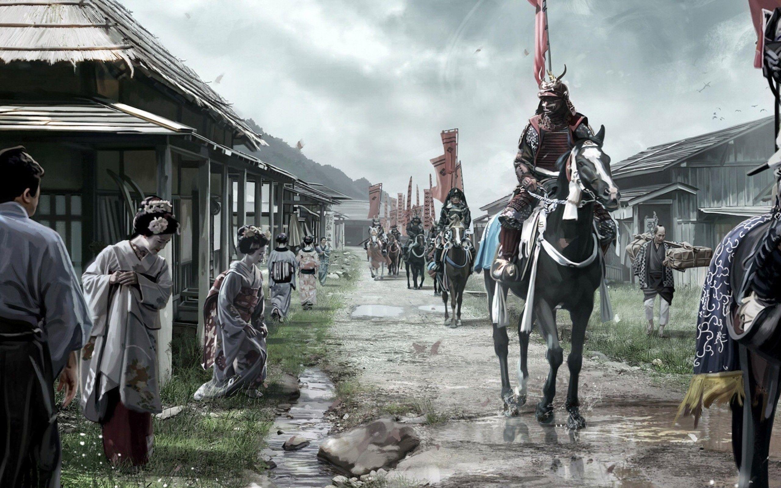 2560x1600 Download 2560x1600 Japan, Soldiers, Village, People, Fantasy