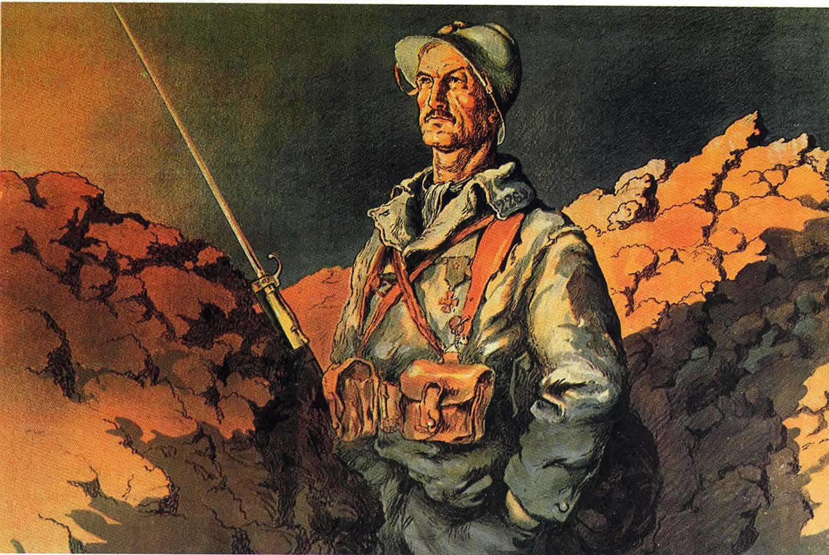 1611x1080 Soldier In Trench With Fixed Bayonet Propaganda Posters
