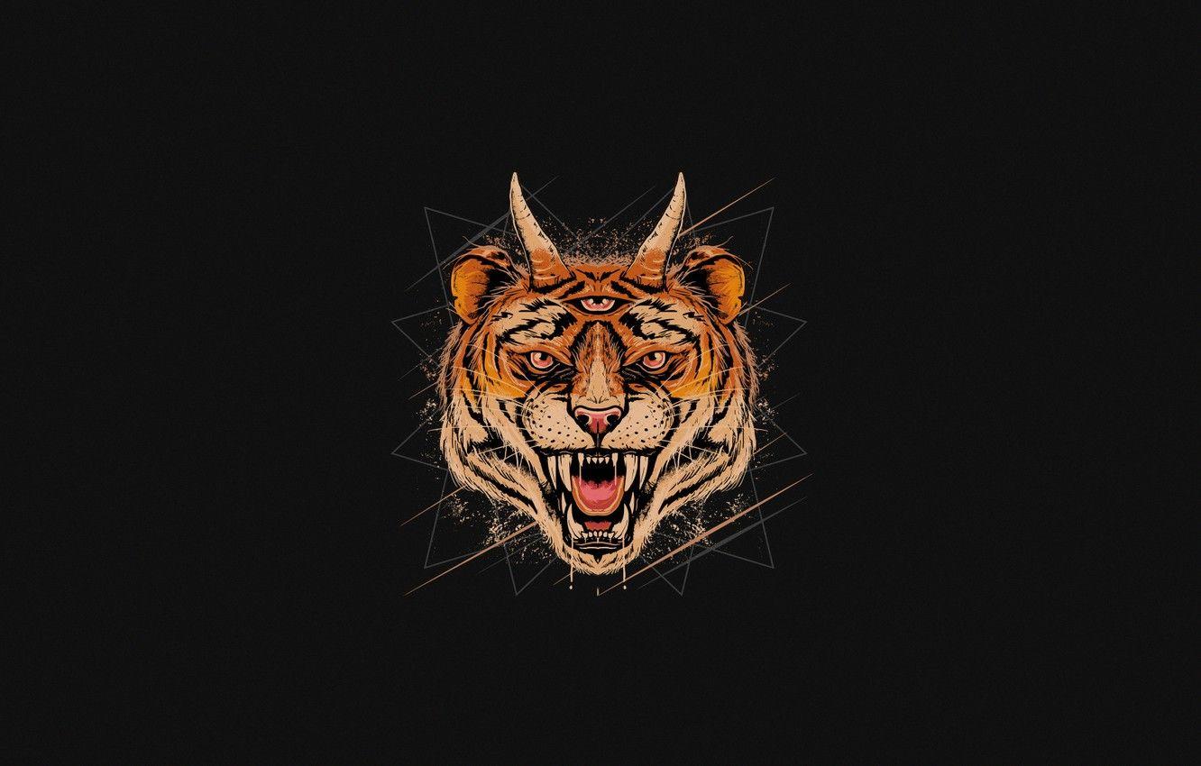 1332x850 Wallpaper Minimalism, Tiger, Cat, Style, Eyes, Mouth, Background