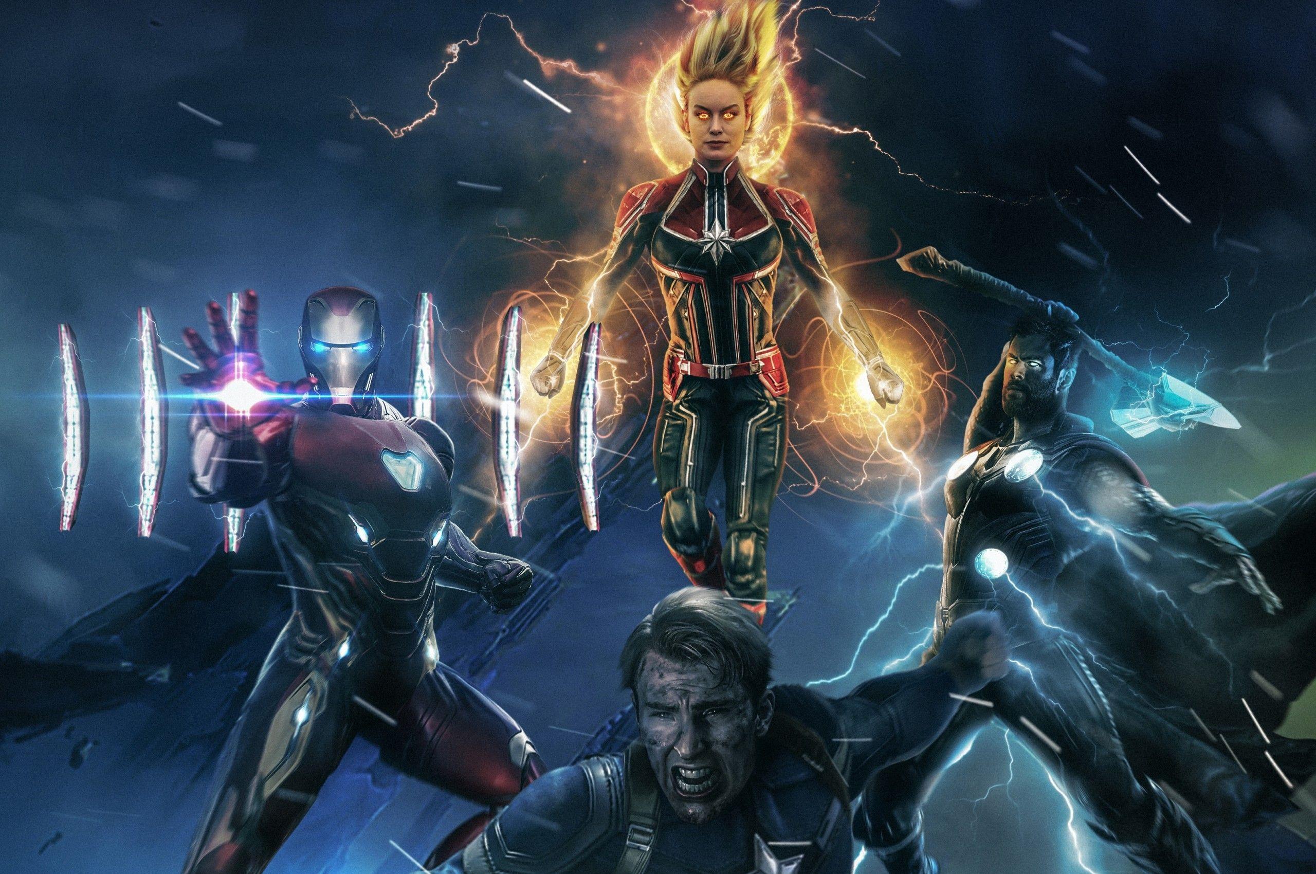 2560x1700 Download 2560x1700 Avengers Captain Marvel, Iron Man, Thor