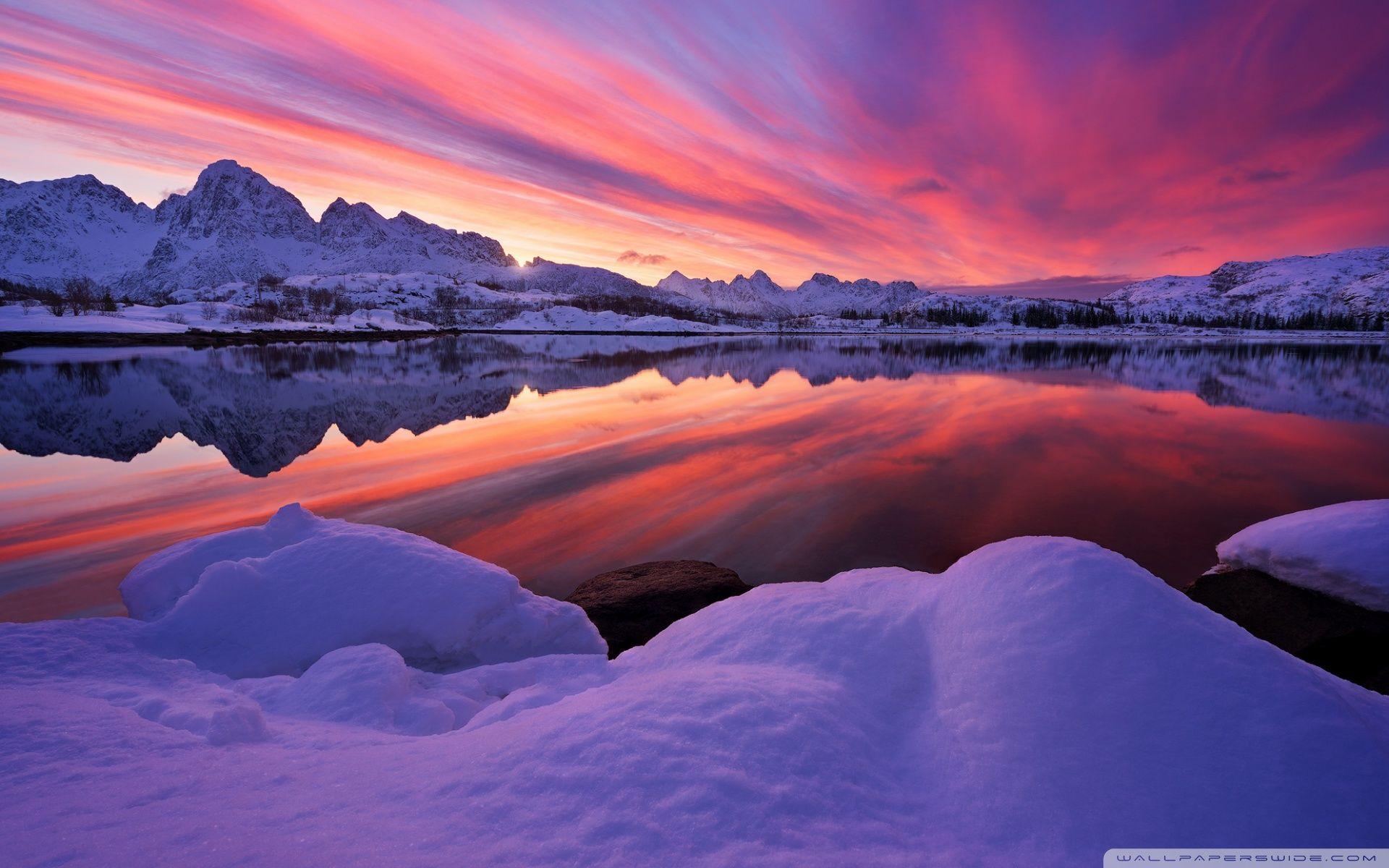 1920x1200 Lofoten, Arctic Norway, Sunset, Winter Ultra HD Desktop Background Wallpaper for 4K UHD TV : Widescreen & UltraWide Desktop & Laptop : Tablet