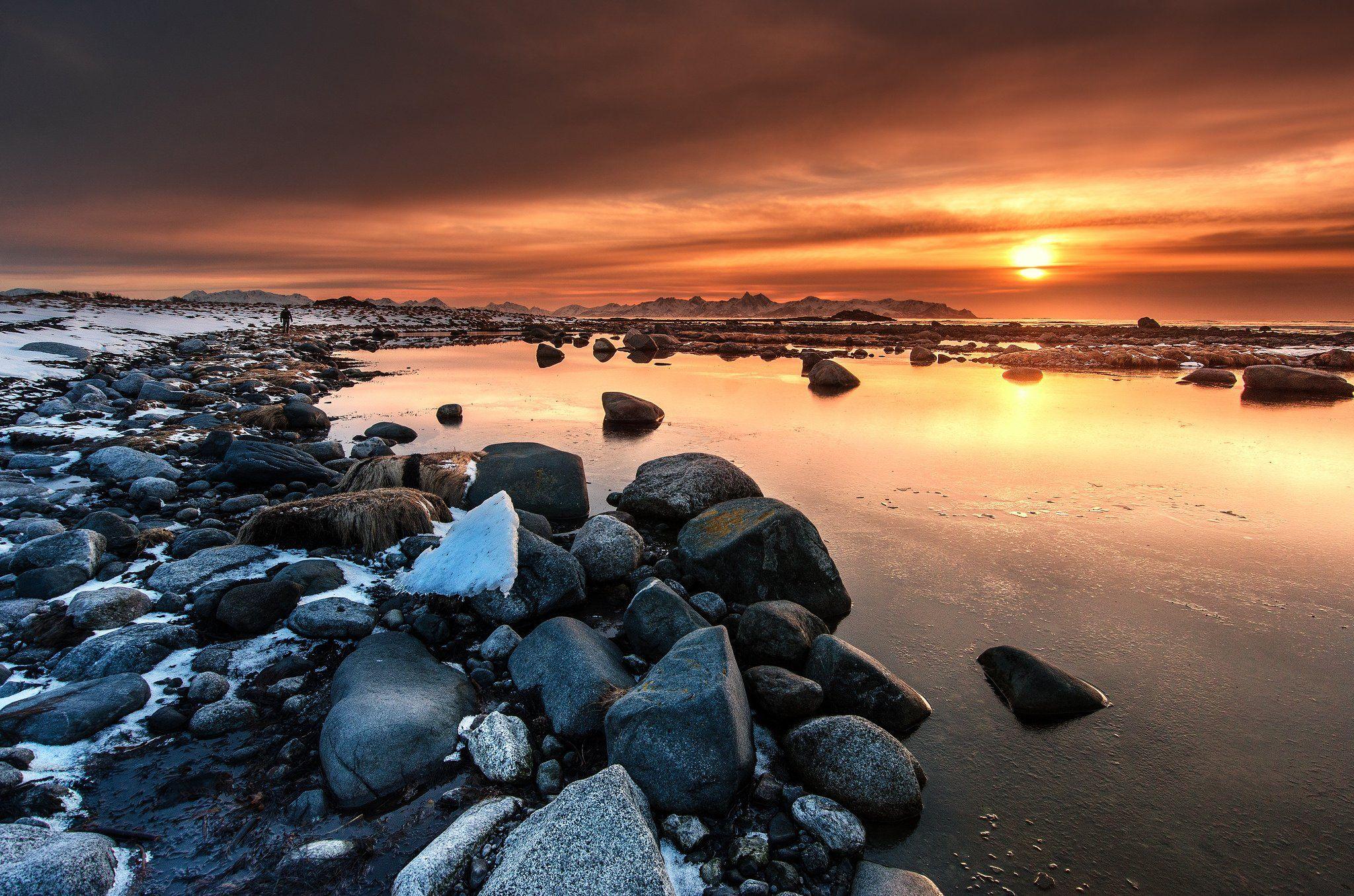 2048x1356 Sunset rocks clouds sunset Vesteralen Islands Norway wallpaperx1356