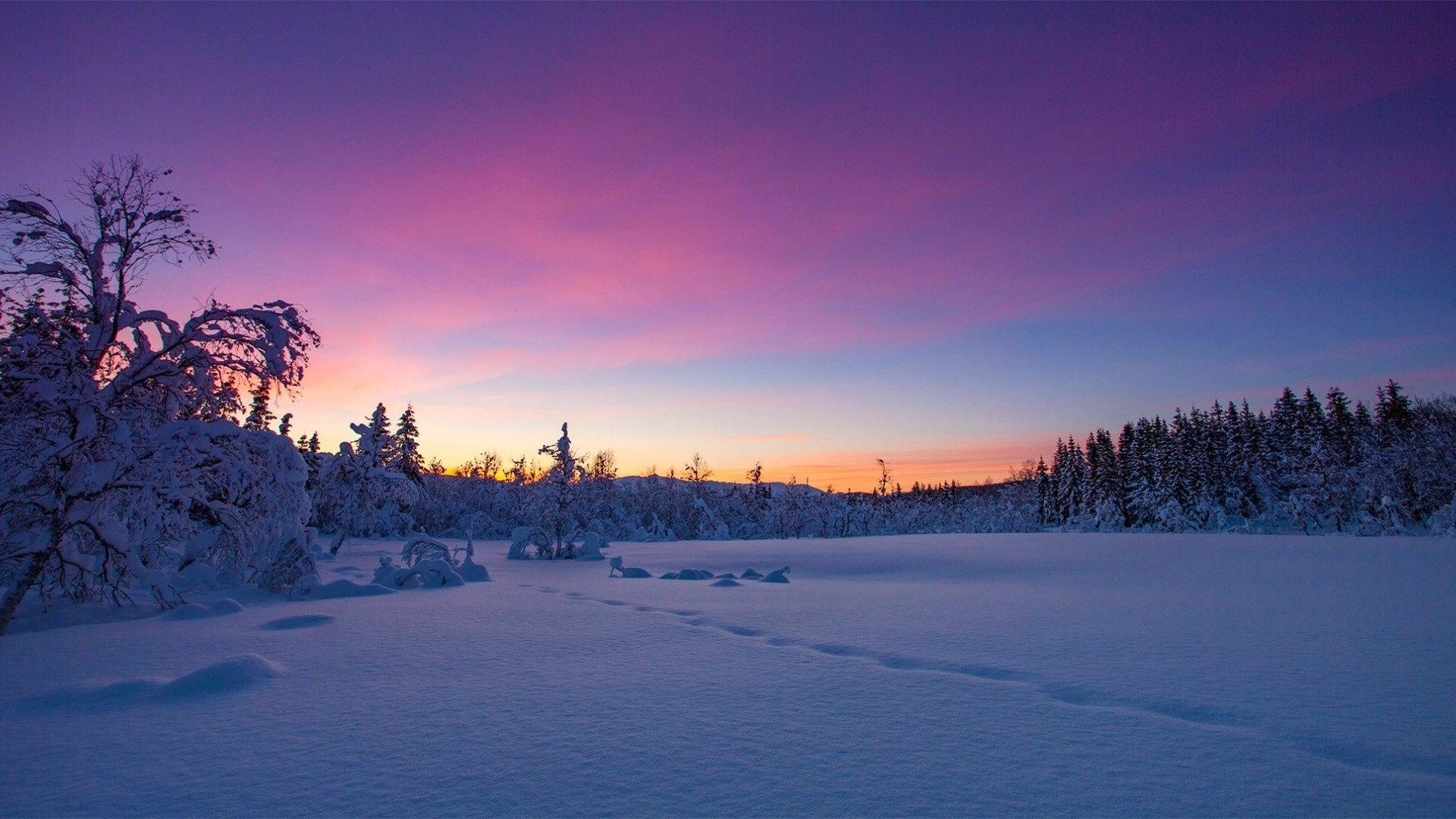 1920x1080 Norway Winter Snow Sunset Trees Wallpaper