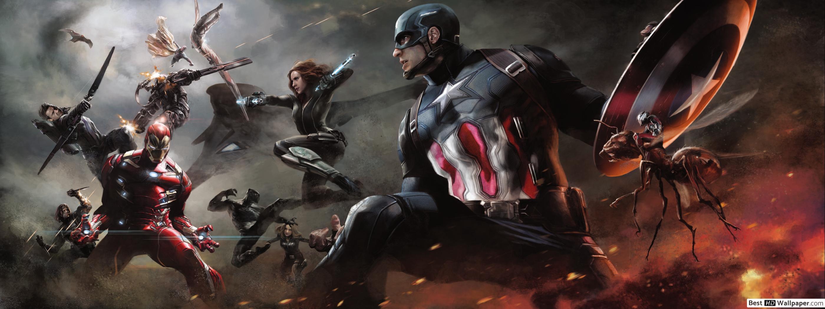 2800x1050 Captain America: Civil War Battle HD wallpaper download