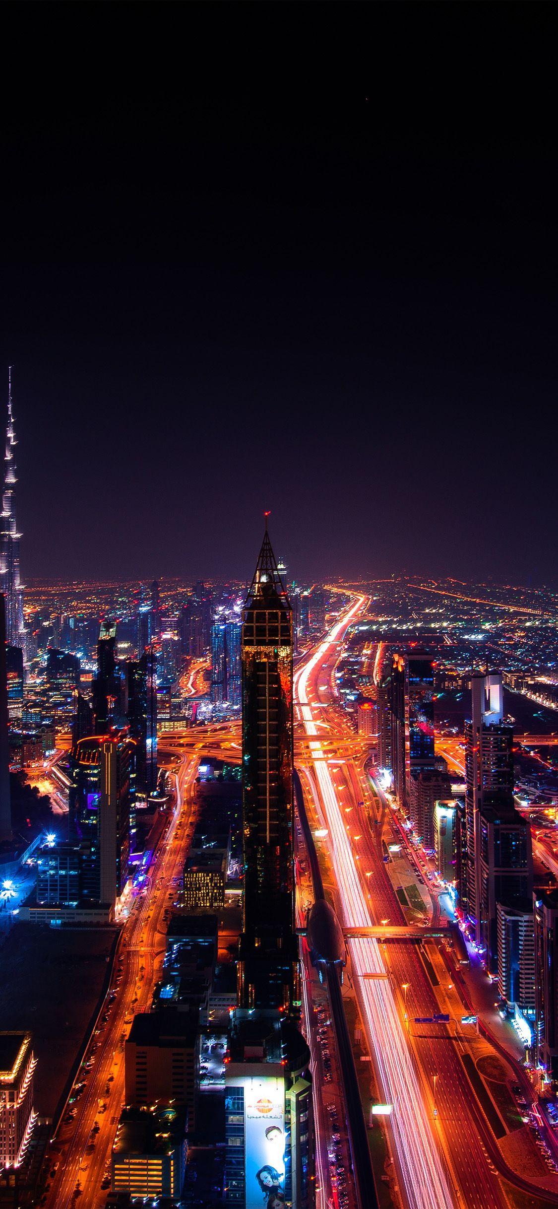 1125x2436 City Night Light Car Dark Nature Wallpaper