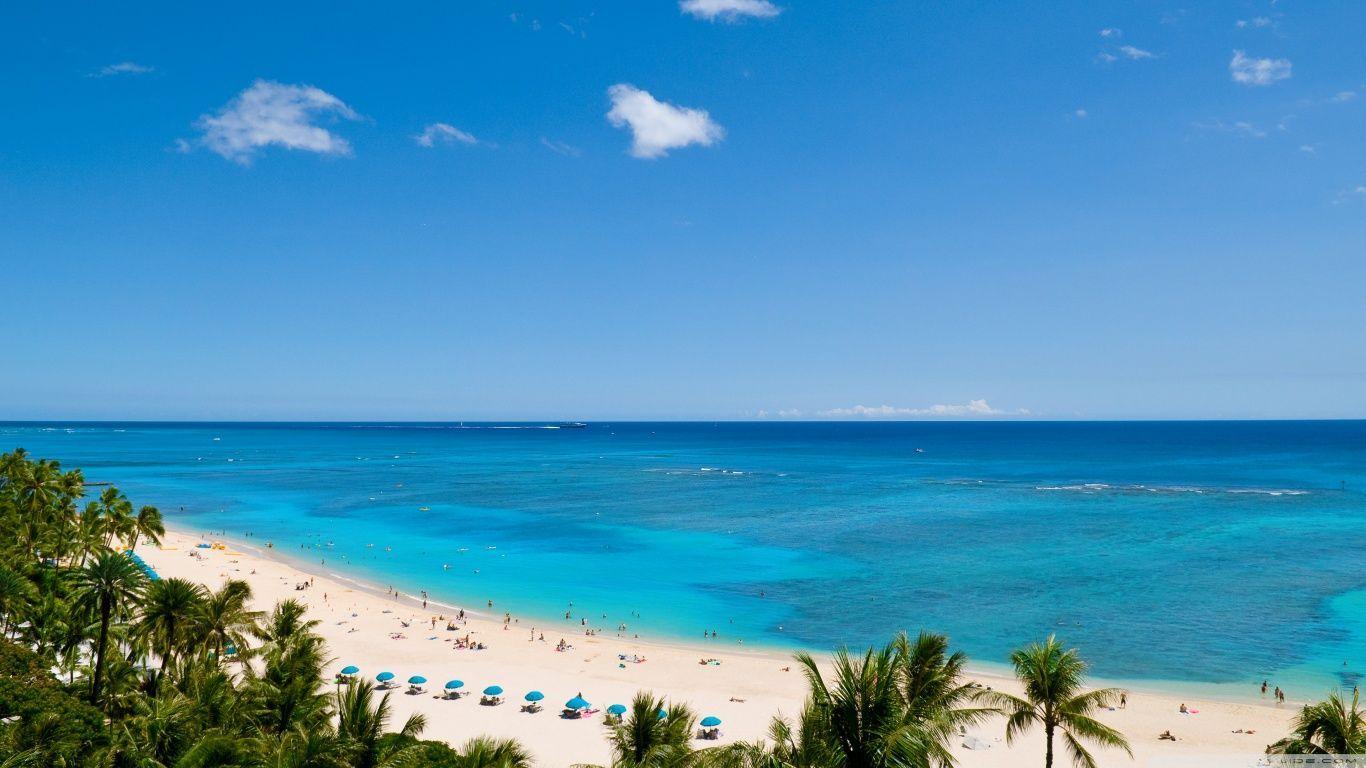 1366x768 Waikiki Beach View. Beach sunset wallpaper, Ocean wallpaper, Beach wallpaper