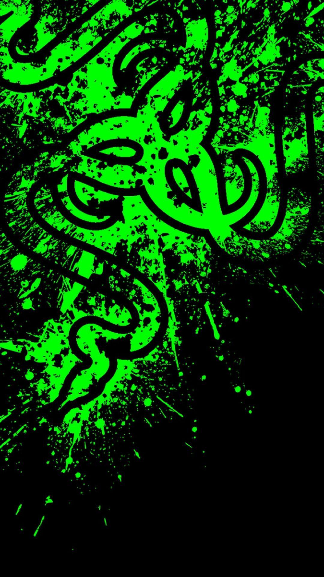 1080x1920 Download HD Razer Logo Splashed Green Symbol In Black Background