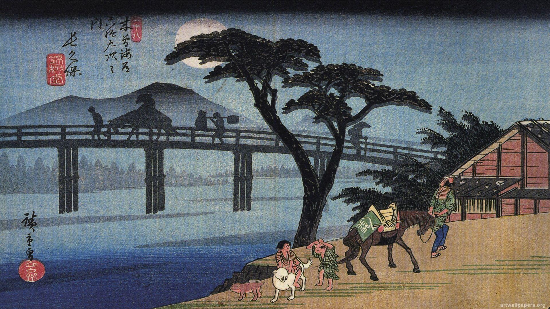 1920x1080 Ando Hiroshige Wallpaper, Art, Woodblock Prints