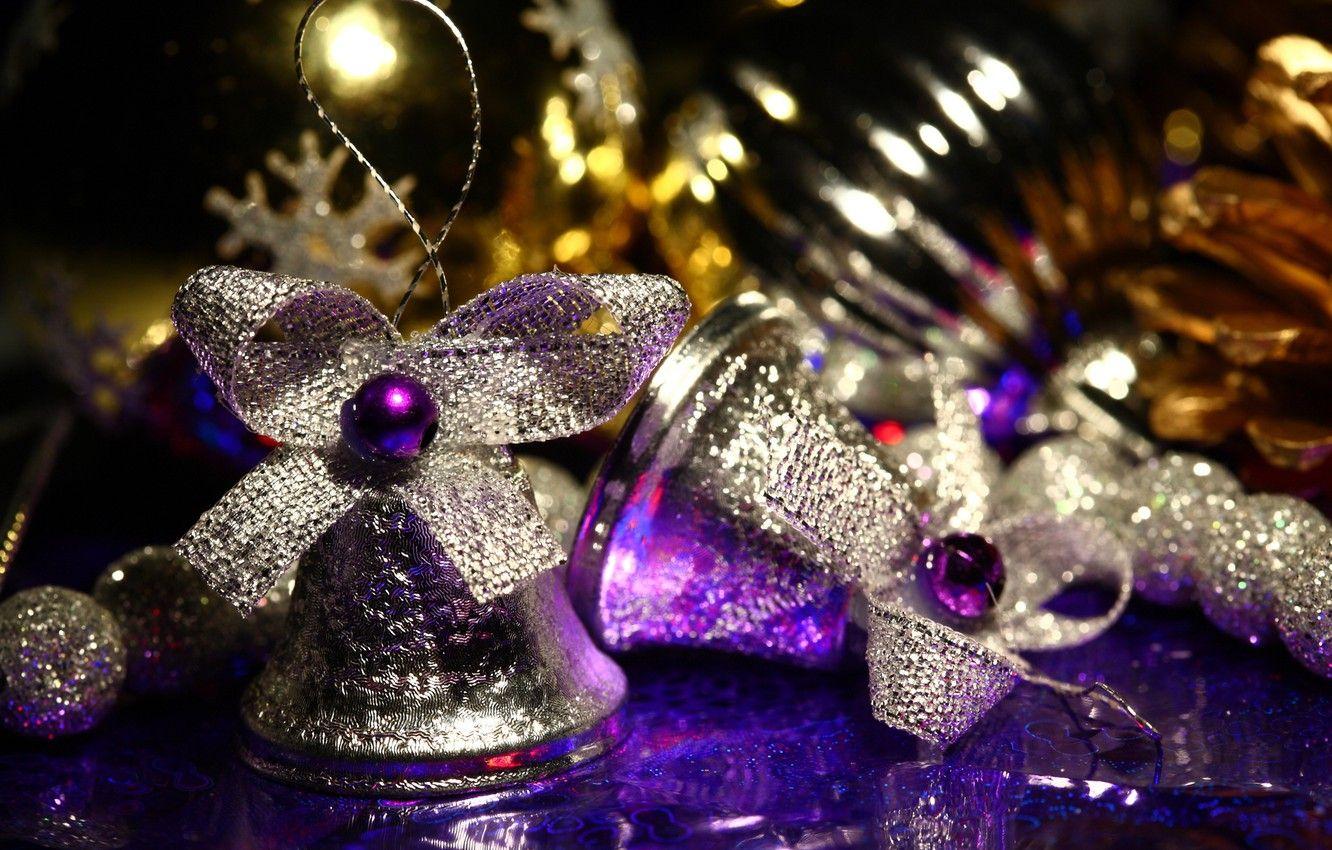 1332x850 Wallpaper macro, holiday, new year, purple, bows, new year, bells