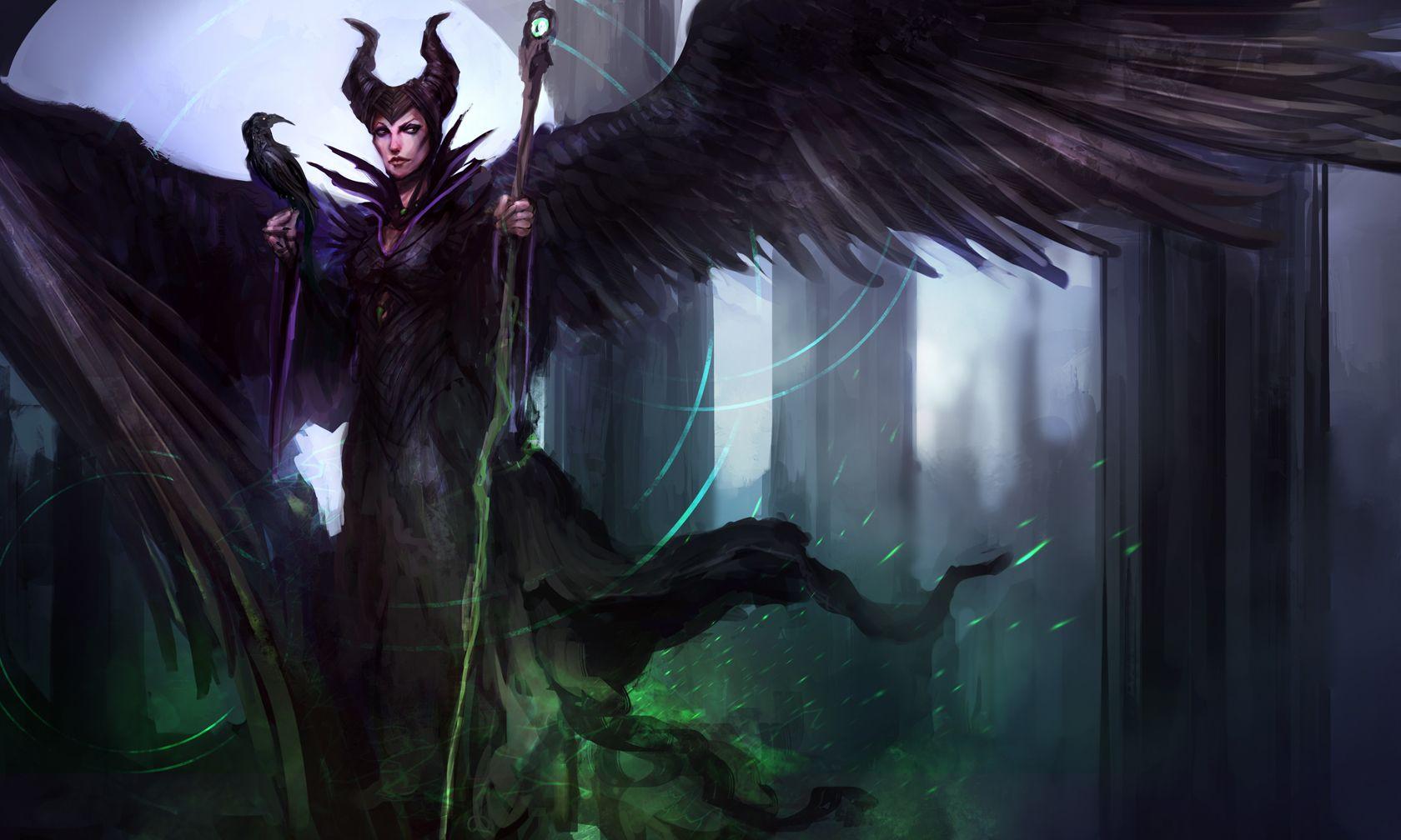 1680x1008 Desktop Wallpaper Maleficent, 2014 Movie, Witch, Raven, Wings, Art