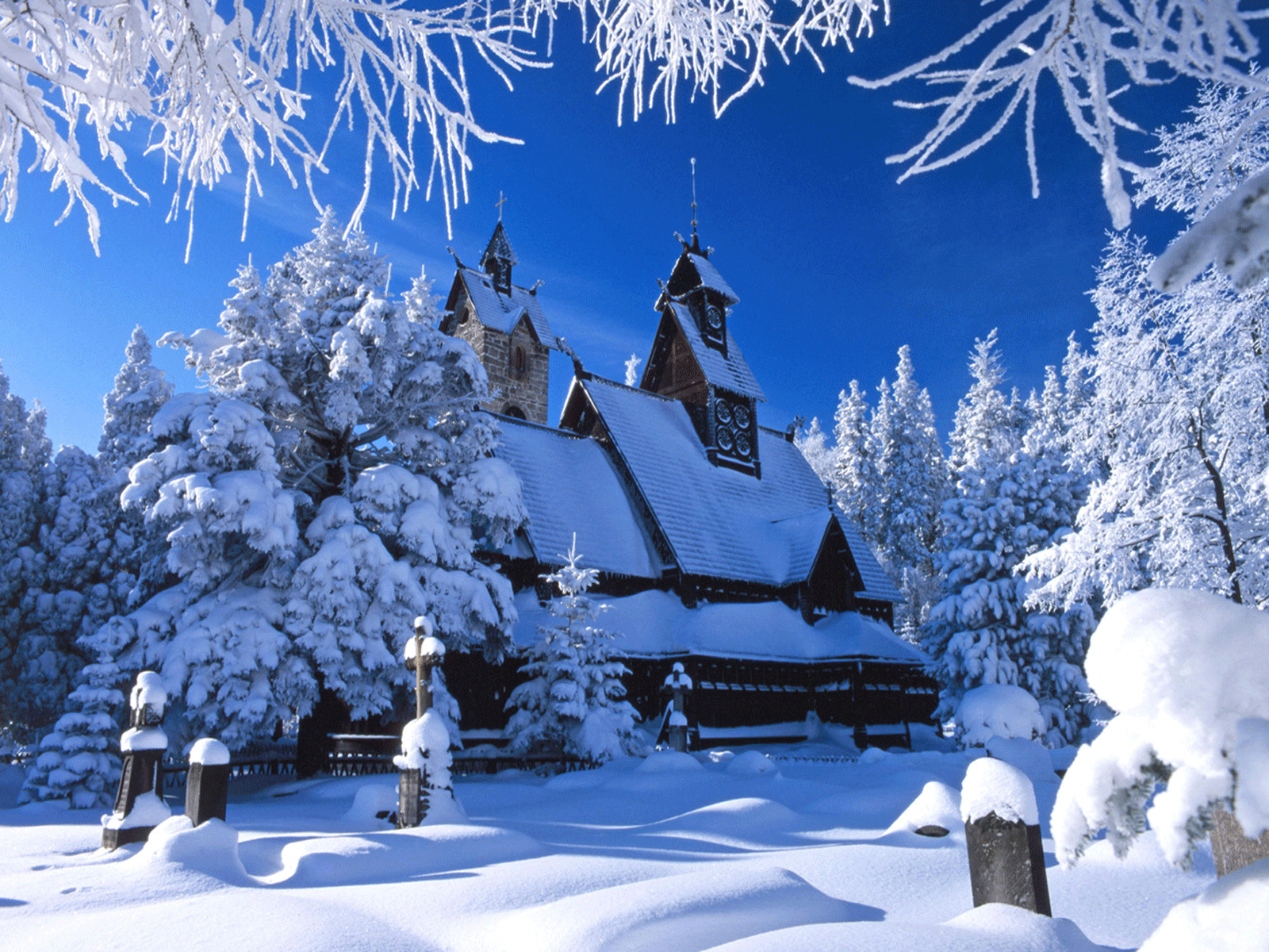 1600x1200 Snow Scenes Desktop Background. Snow Covered Chruch Wallpaper