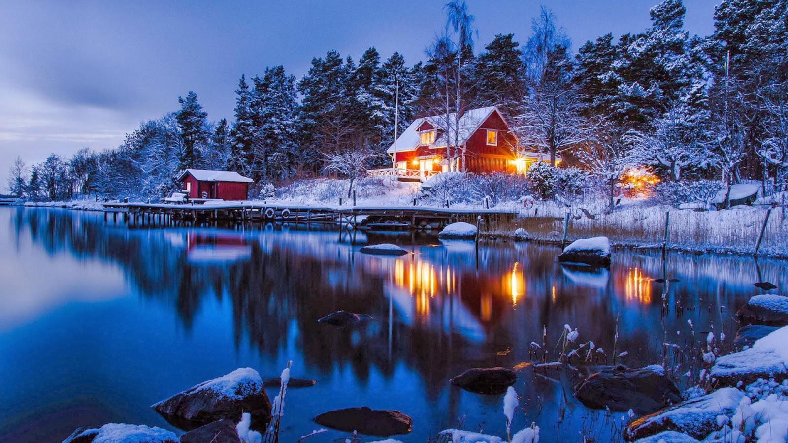 1600x900 Winter nature landscape in Sweden