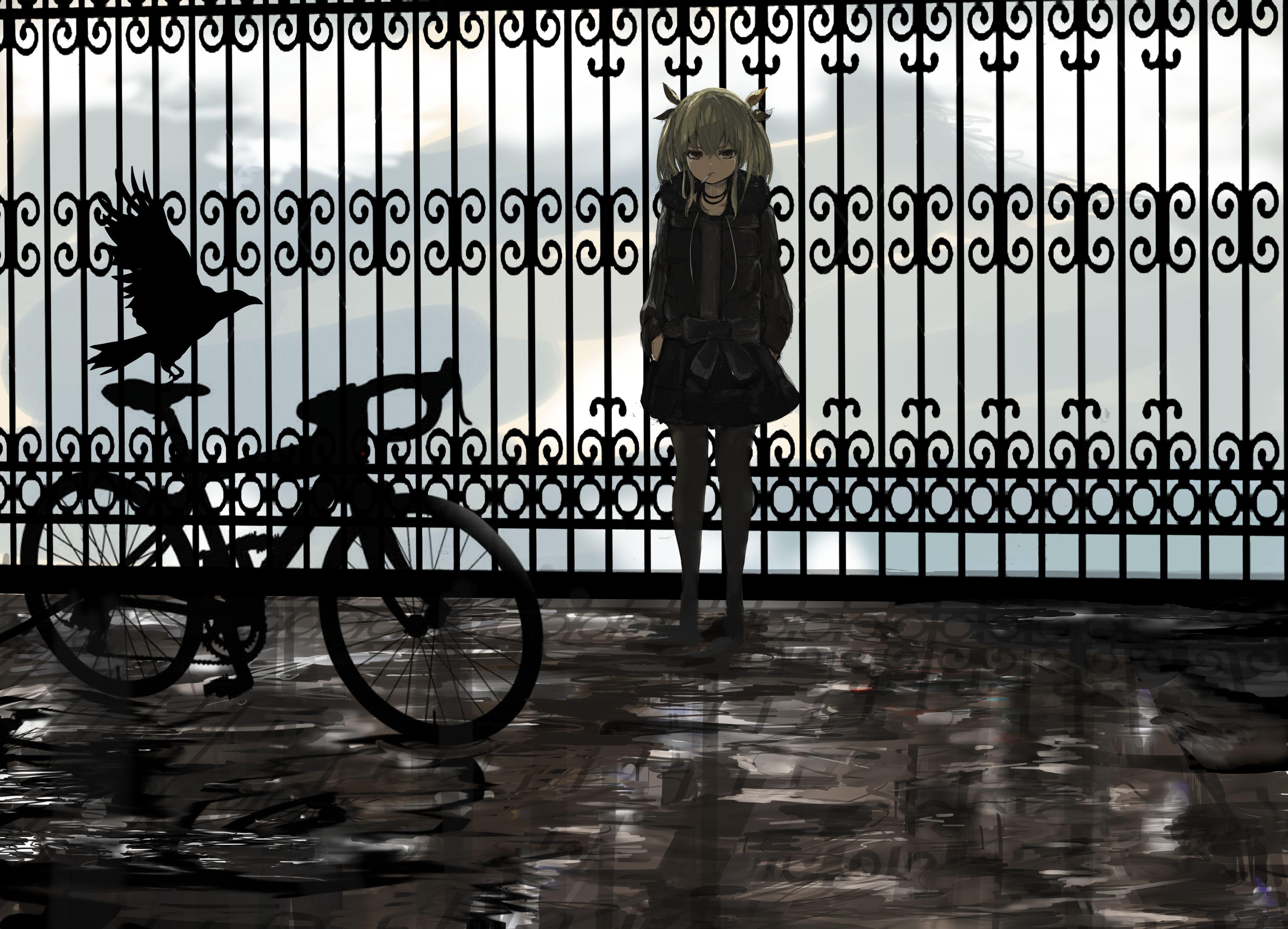 4093x2952 Gothic anime girl and a crow 4k Ultra HD Wallpaper. Background