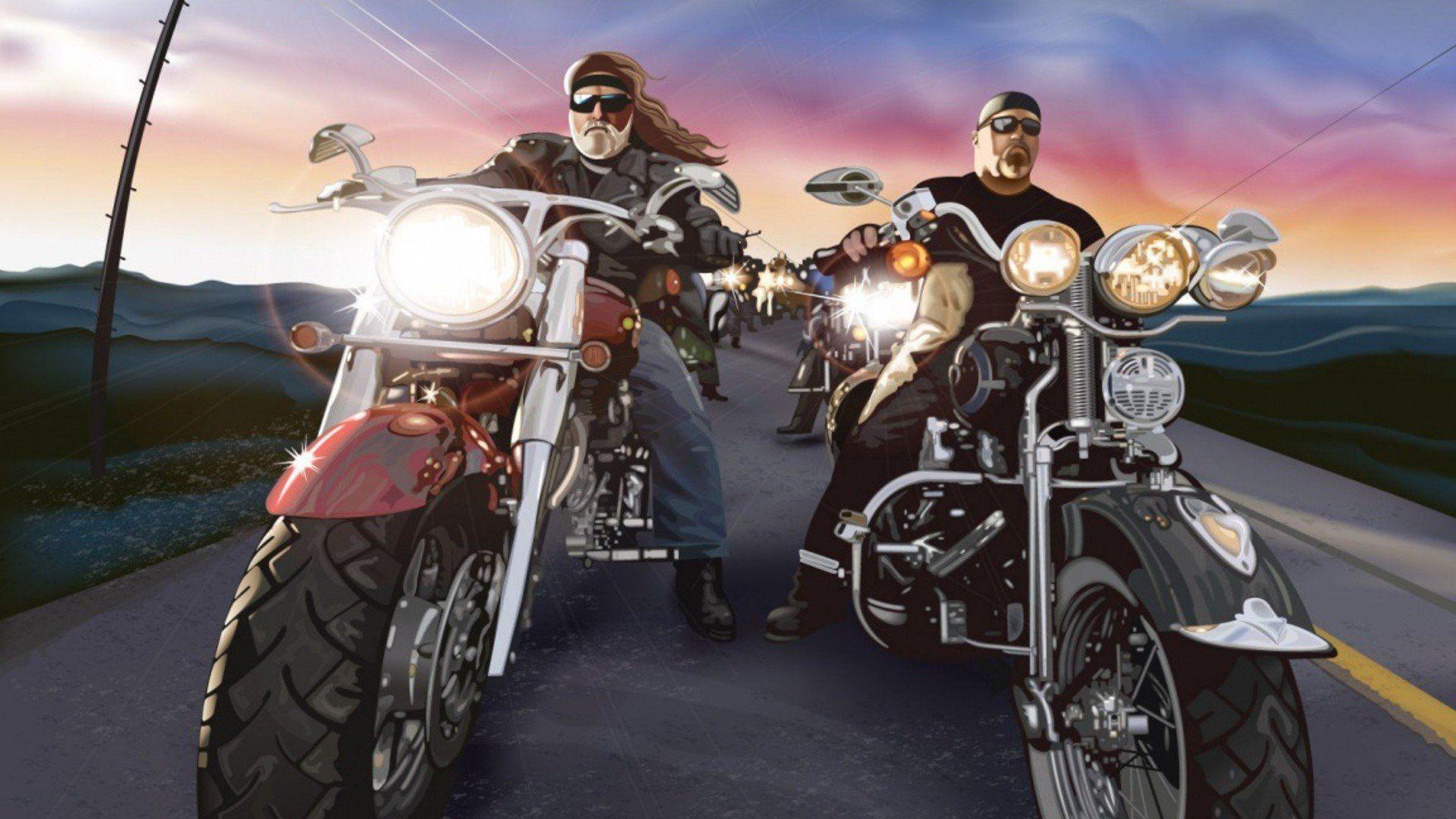 1920x1080 Cartoons Bikes Chopper Beard Motorbikes Bikers Harley Davidson