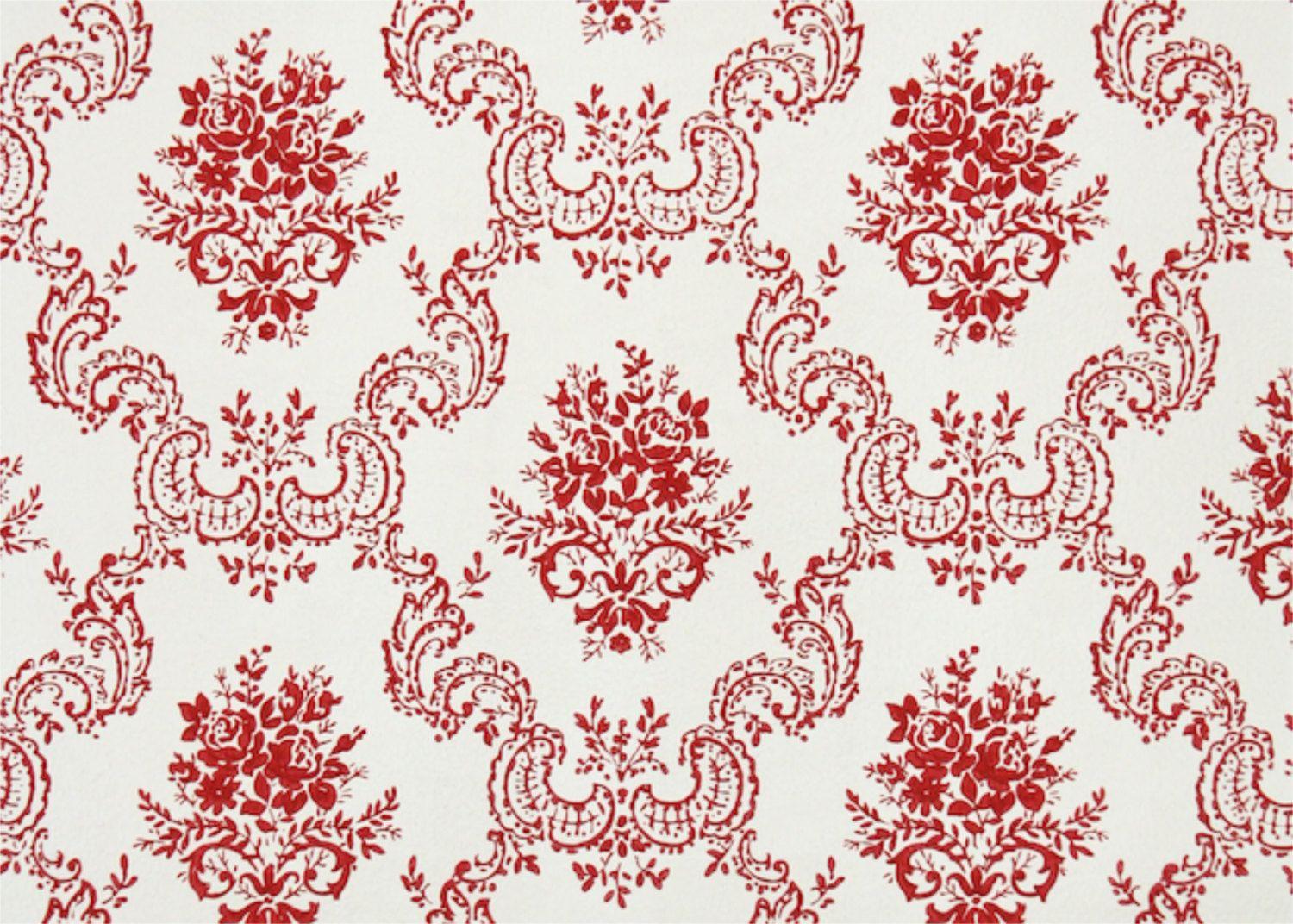 1500x1072 1950s Vintage Wallpaper by the Yard Red and White Victorian