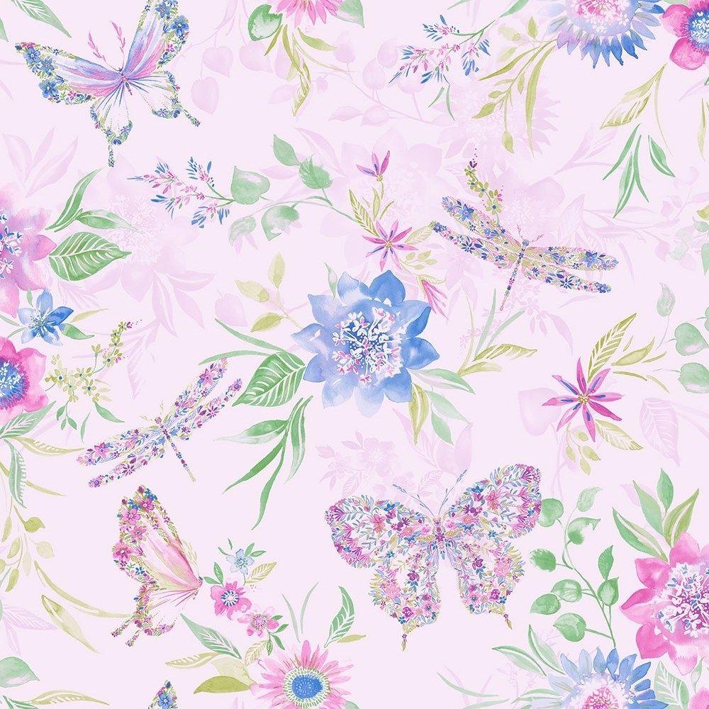 1000x1000 Holden Decor Glasshouse Watercolour Butterfly Pink Wallpaper