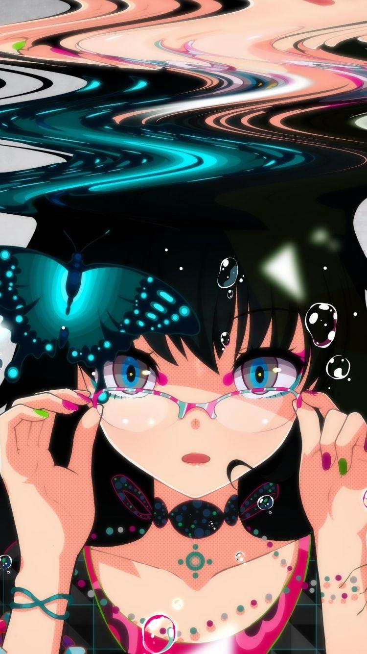 750x1334 Download 750x1334 wallpaper anime girl, glitch art, bubbles, art