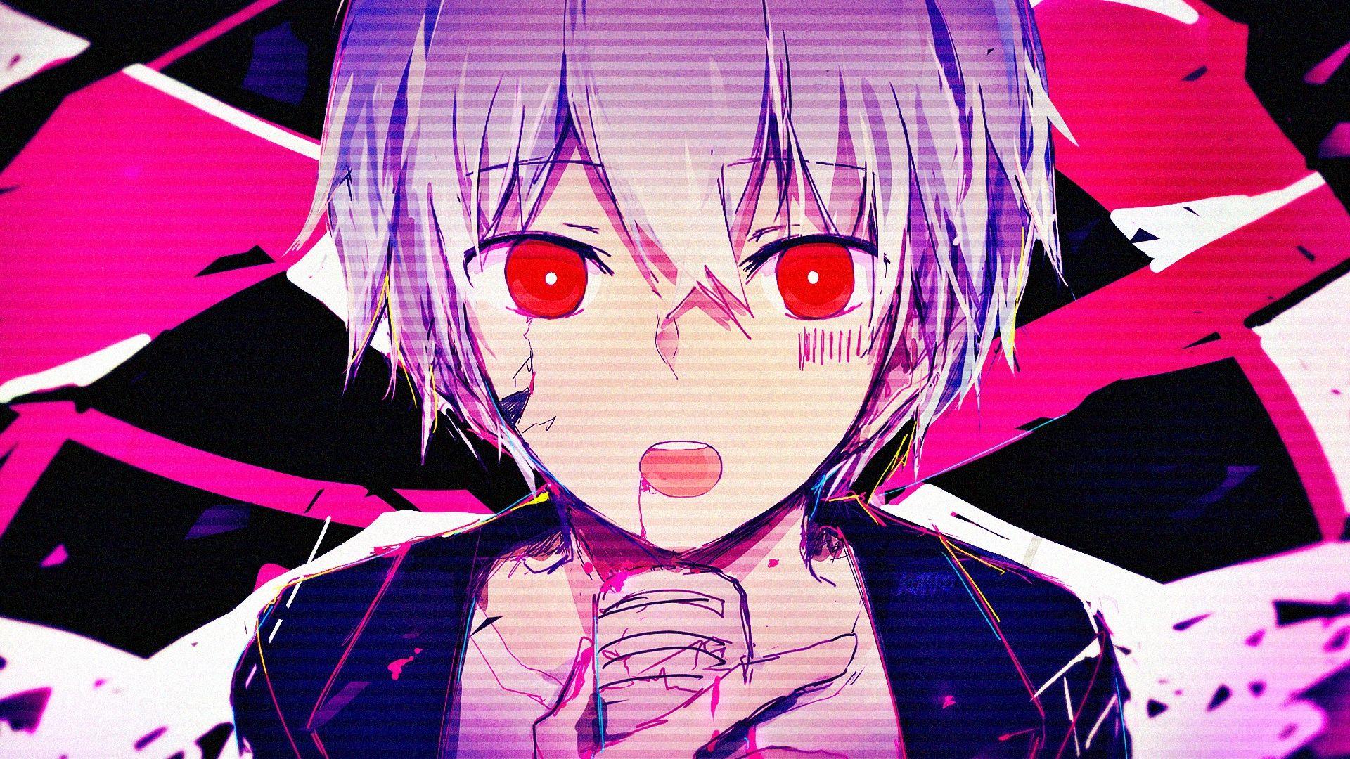 1920x1080 Download 1920x1080 Anime Boy, Glitch, Red Eyes, Face Portrait