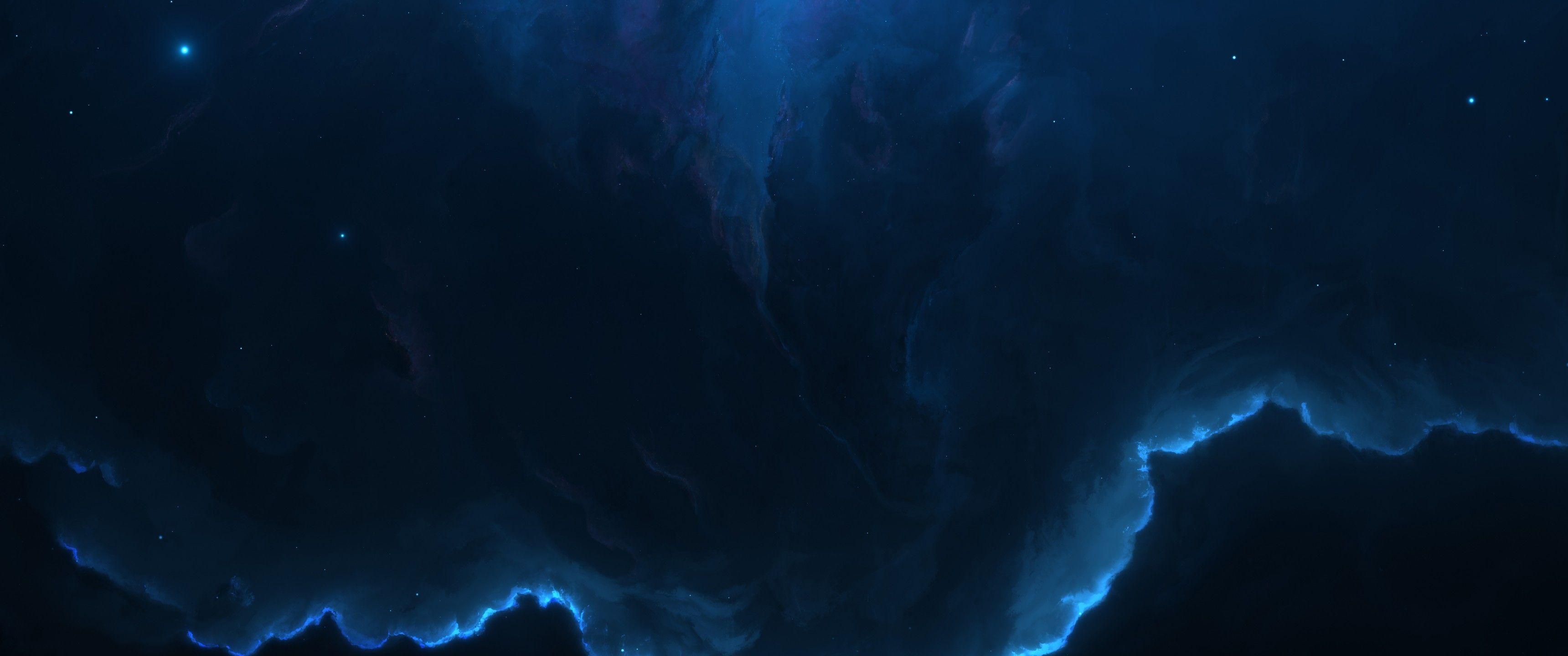 3440x1440 Download 3440x1440 Blue Nebula, Galaxy Wallpaper
