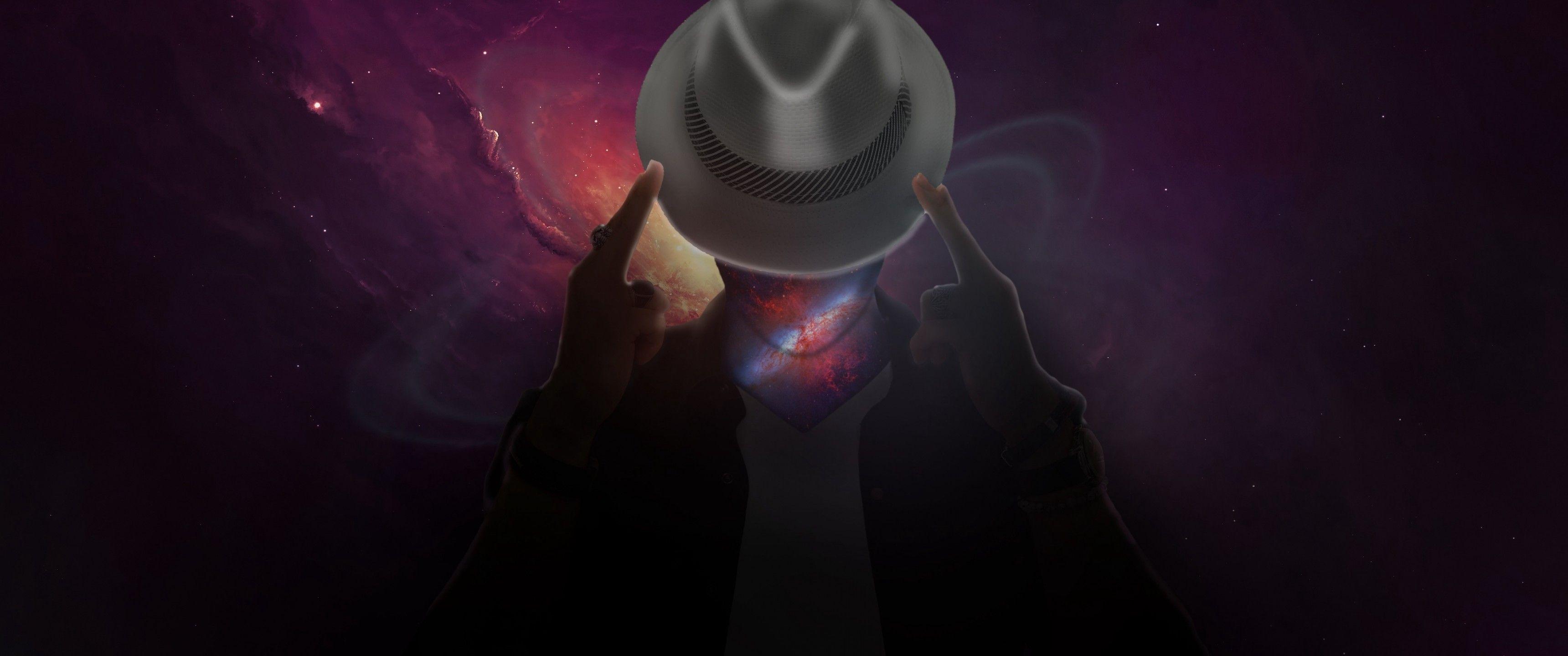 3440x1440 Download 3440x1440 Surrealism, Nebula, Galaxy, Universe, Man Wallpaper