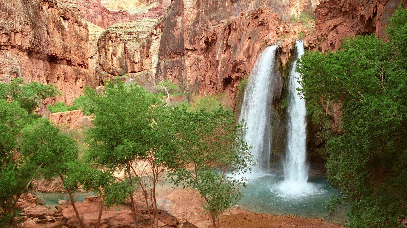 1366x768 Download wallpaper 1366x768 havasu falls, arizona, canyon, trees