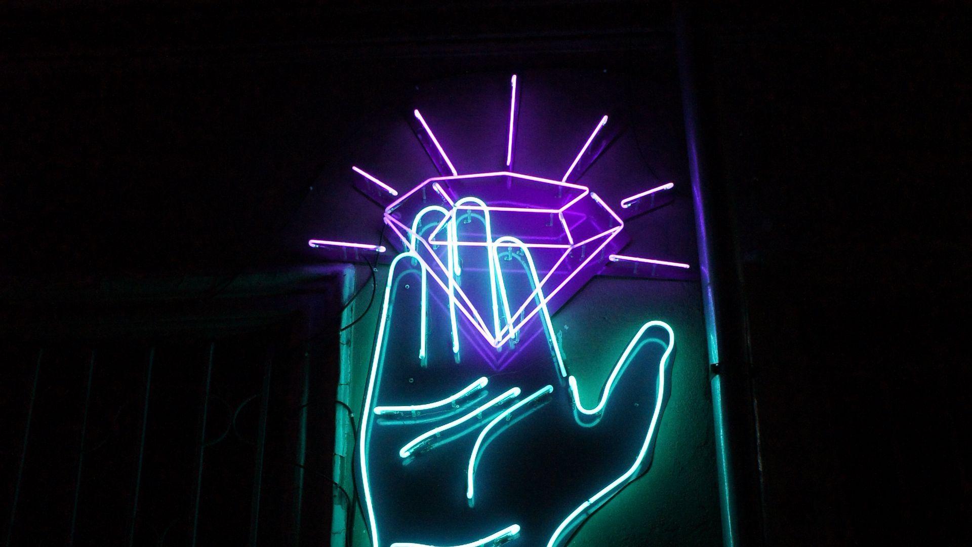 1920x1080 Download wallpaper 1920x1080 hand, neon, diamond, backlight full