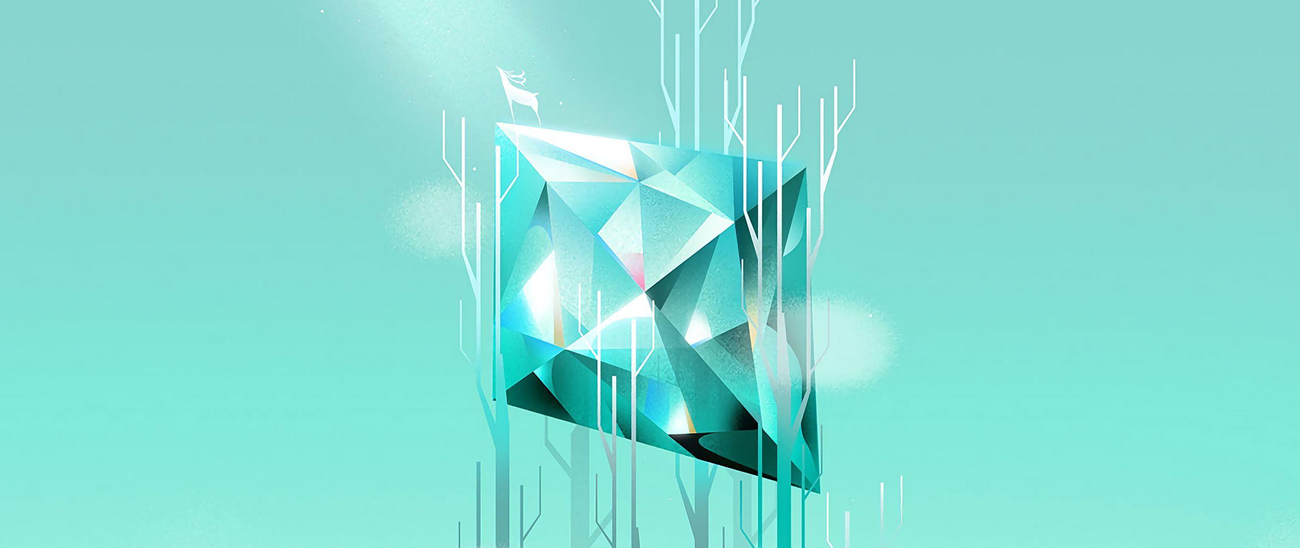 2560x1080 Download wallpaper 2560x1080 diamond, geometric, deer, art