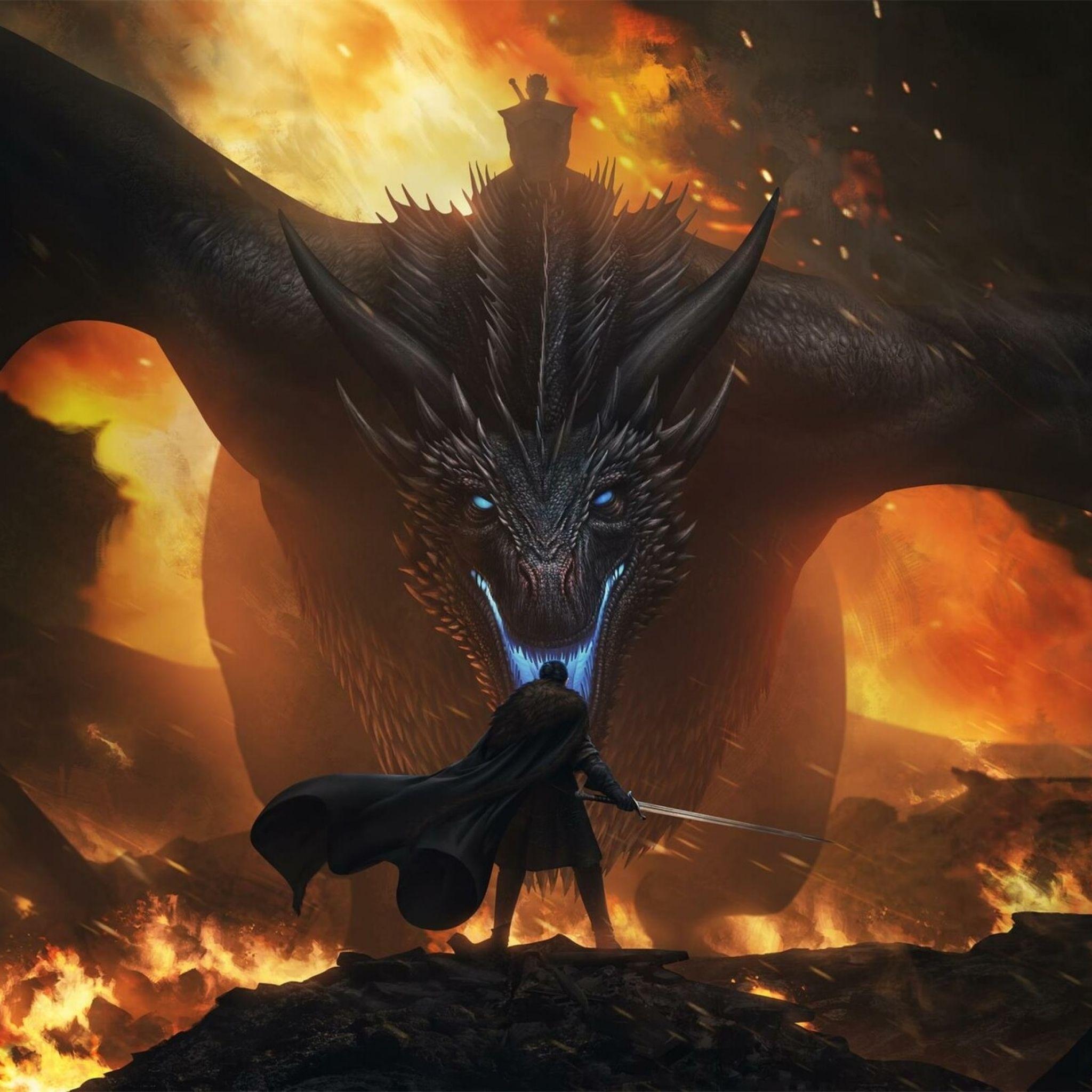 2048x2048 Jon Snow Vs Night King Dragon iPad Air Wallpaper, HD TV