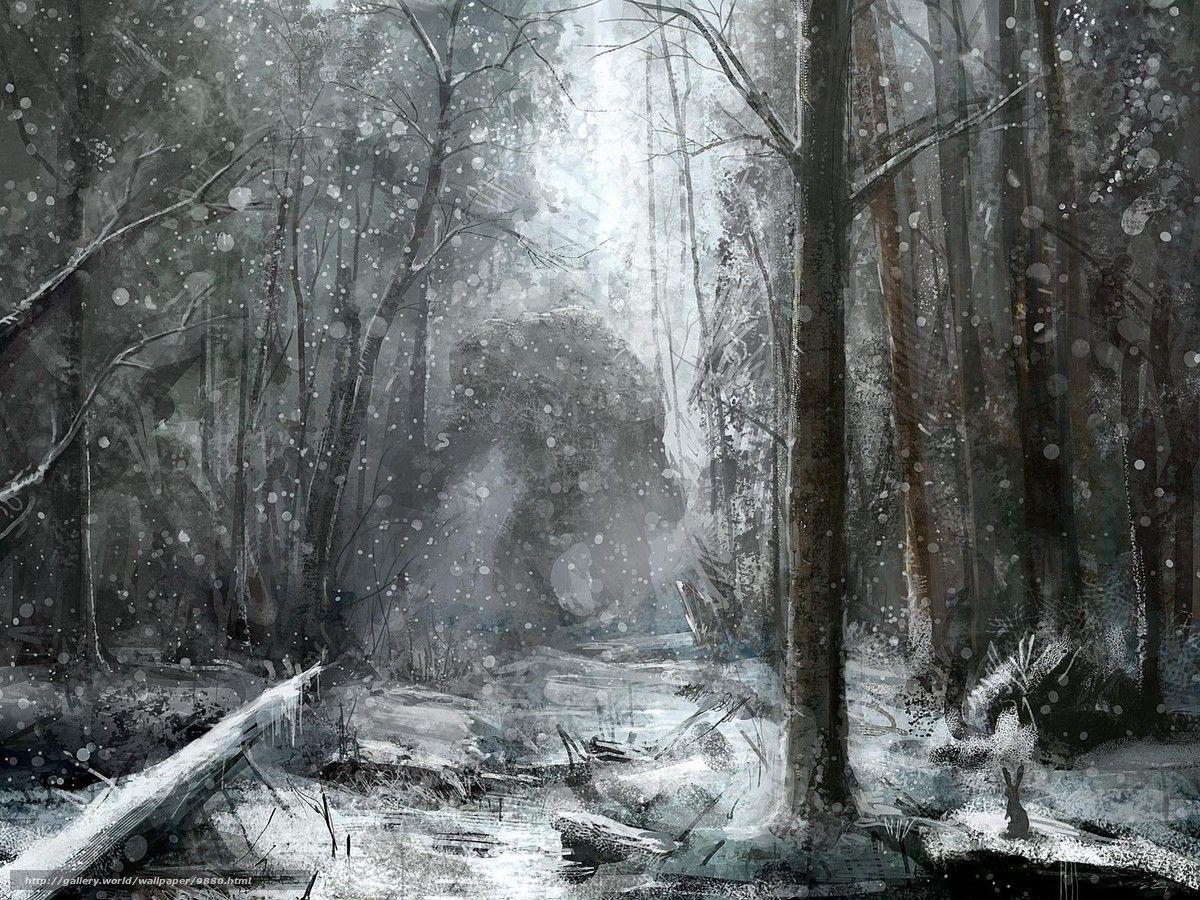 1200x900 Baixar Wallpaper quadro, floresta, neve, monstro Papis de parede