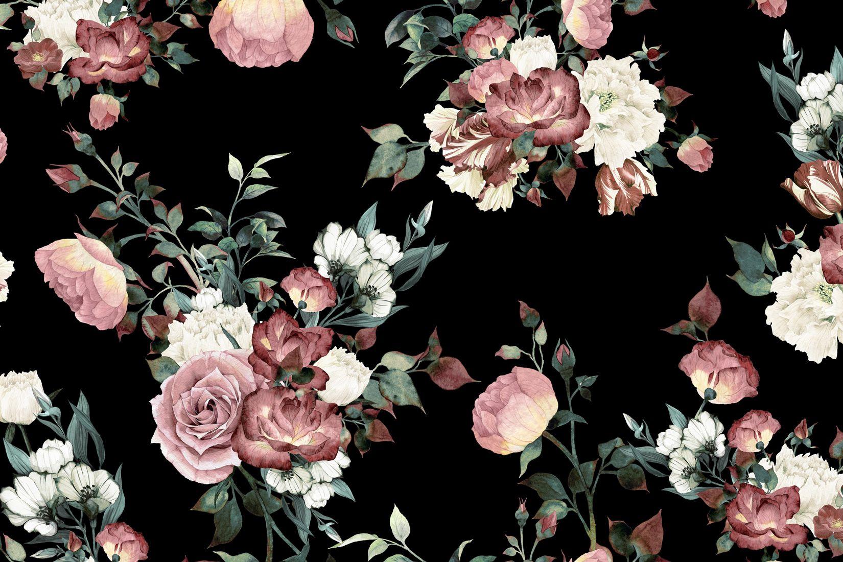 Black And Pink Floral Wallpaper - besttec