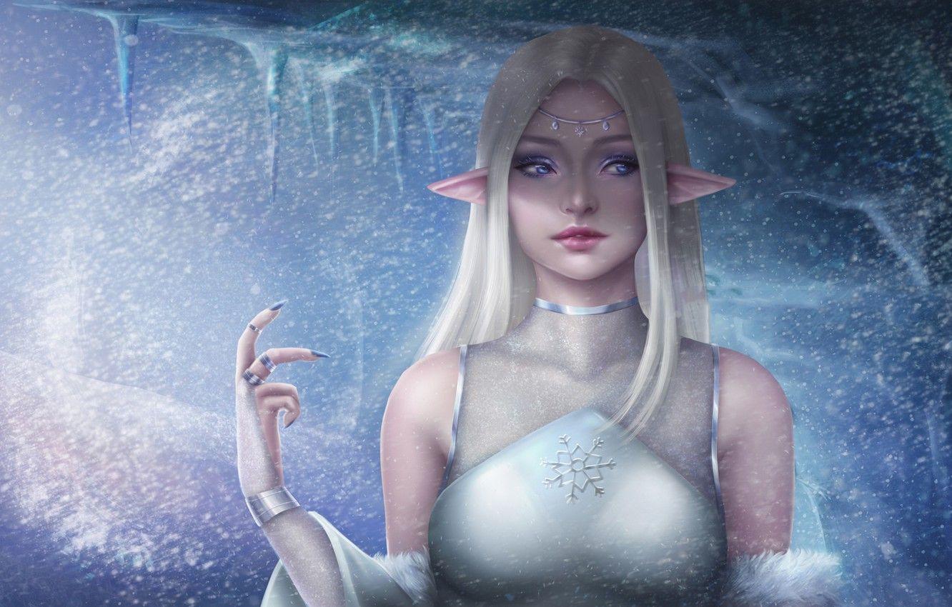 1332x850 Wallpaper girl, snow, elf image for desktop, section фантастика