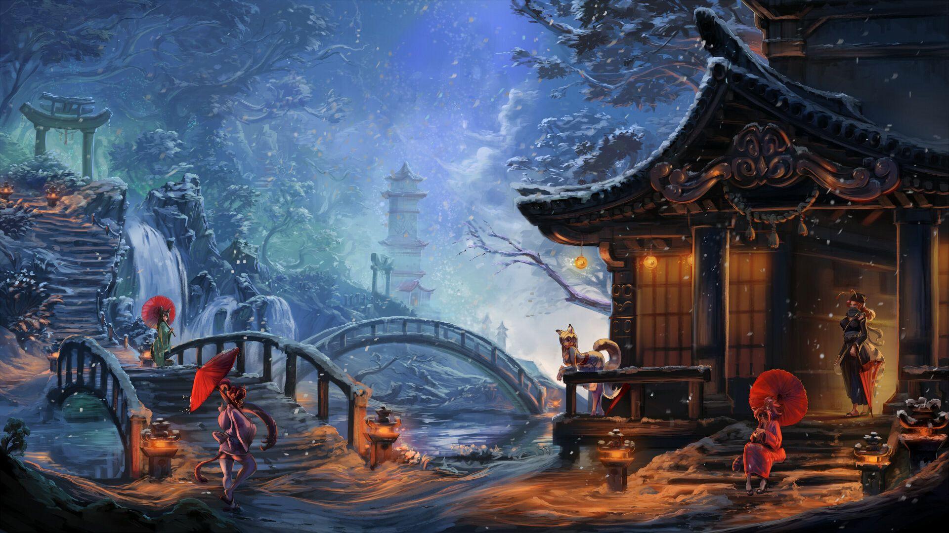 1920x1080 Desktop Wallpaper Elf, Elves, Fantasy, Winter, House, Snowfall, HD
