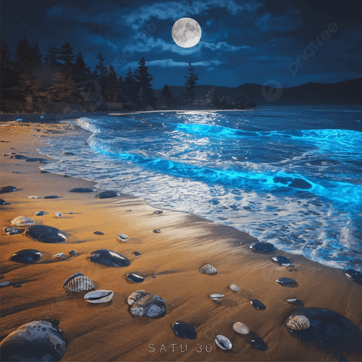 1200x1200 Night Beach Scene Under A Full Moon, Night Beach Scene, Under A Full Moon, Full Moon Background Image And Wallpaper for Free Download