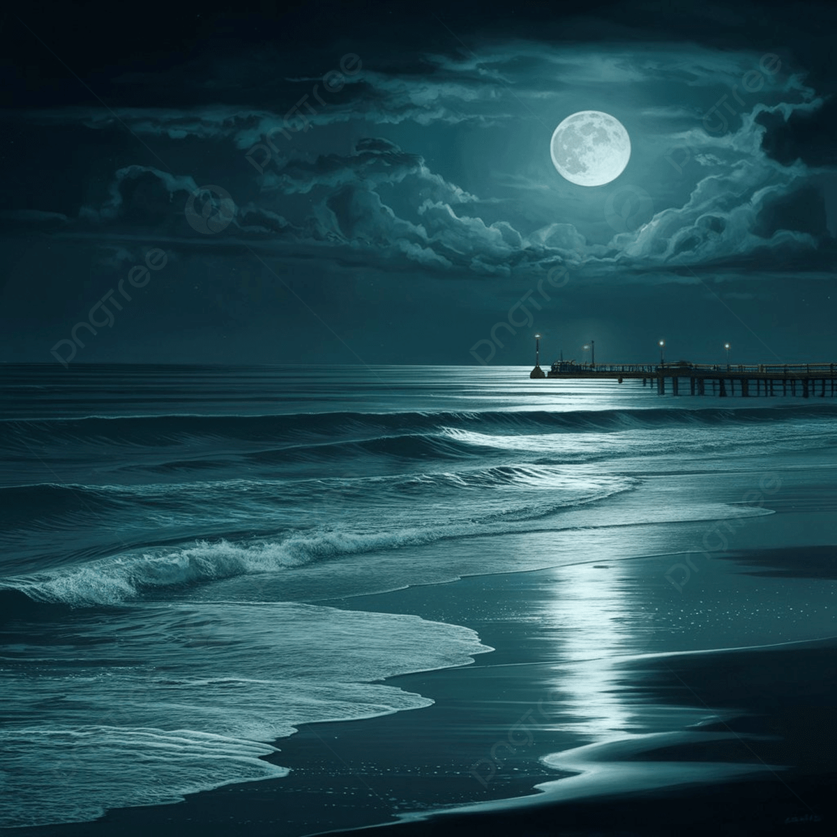 1200x1200 Sea View With Moon In A Beach, Sea Beach Night View, Moon View Sea Beach, Night View Sea Background Image And Wallpaper for Free Download