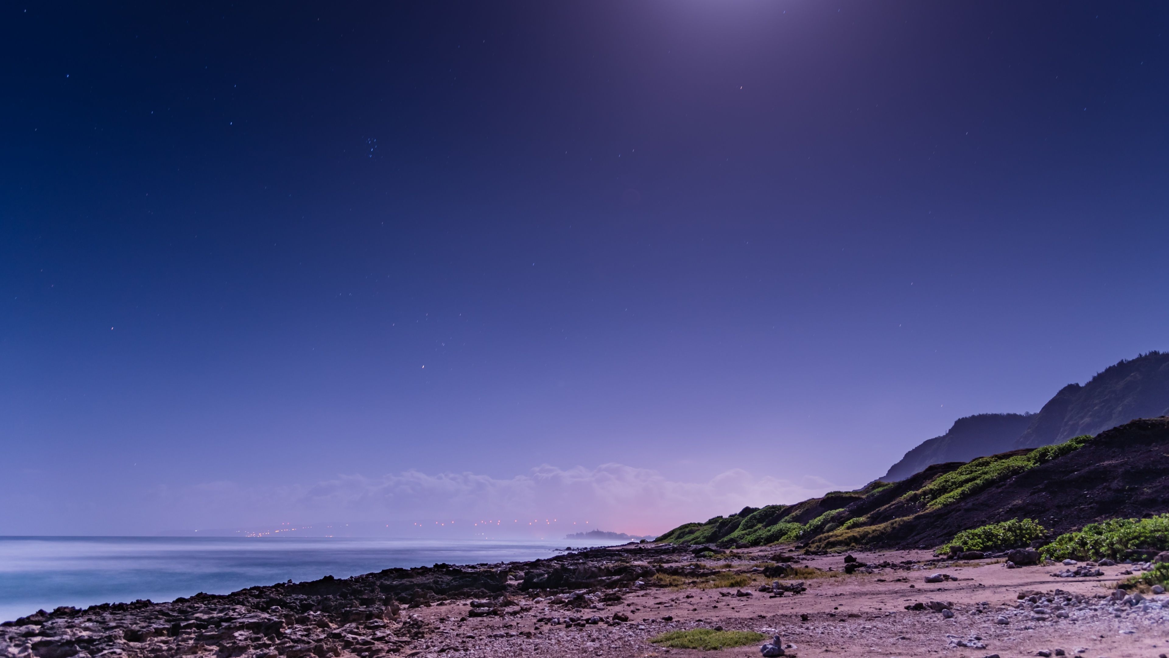 3840x2160 Moonlight Wallpaper 4K, Beach, Night sky, Seascape, 5K