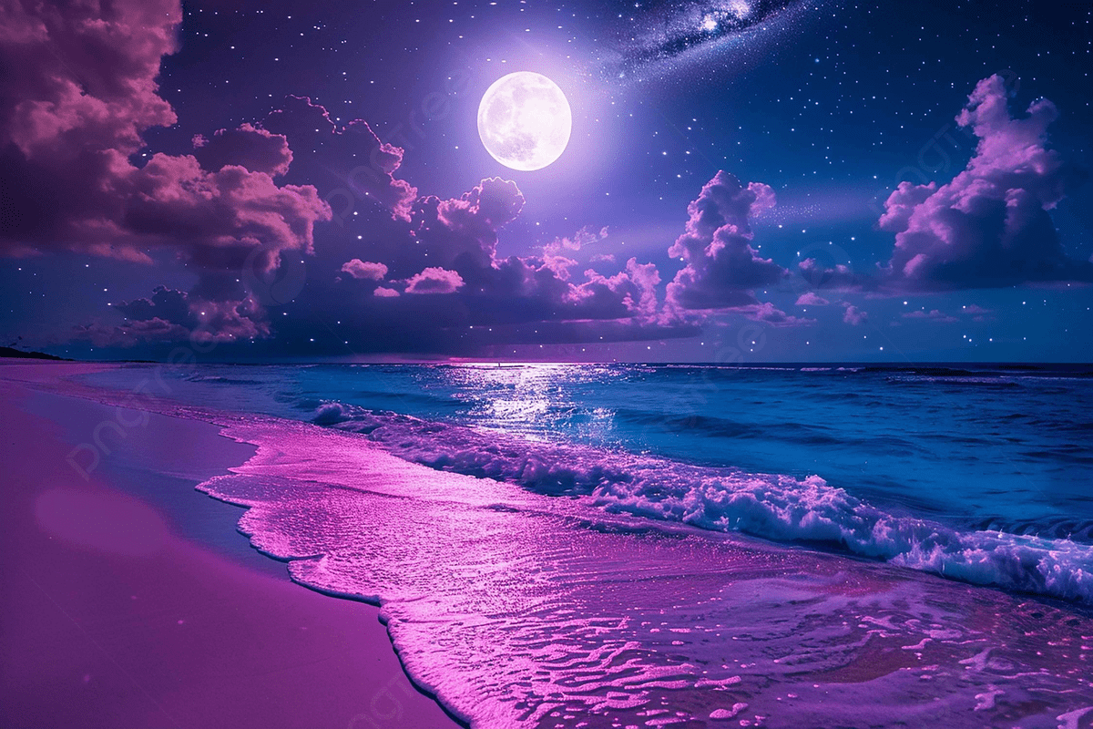 1200x800 Nice Cool Fluorescent Beach Under The Moon, Beautiful, Moon, Beach Background Image And Wallpaper for Free Download