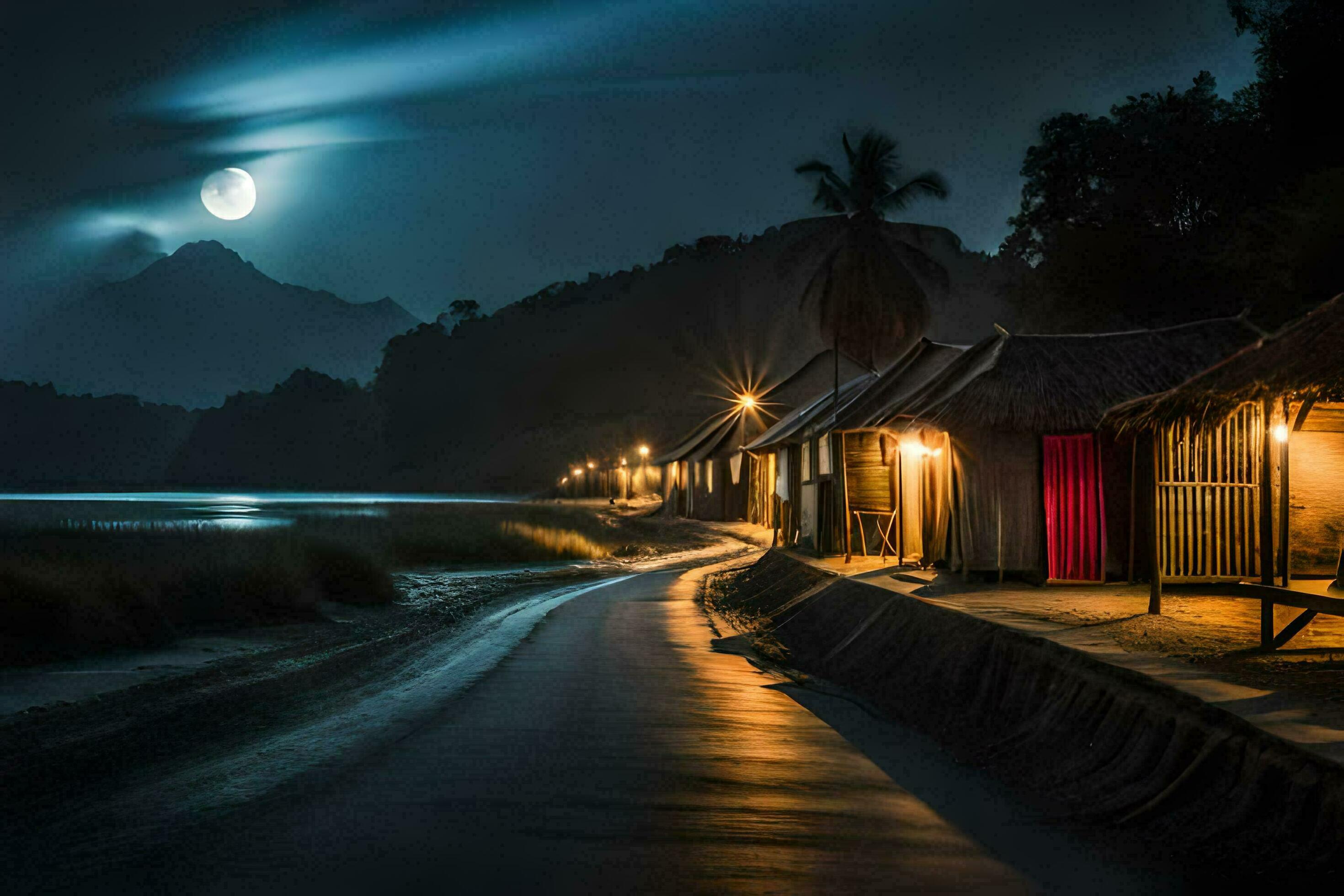 2940x1960 Photo Wallpaper The Moon, Night, The Beach, The Moon, The Water, The Moonlight. AI Generated